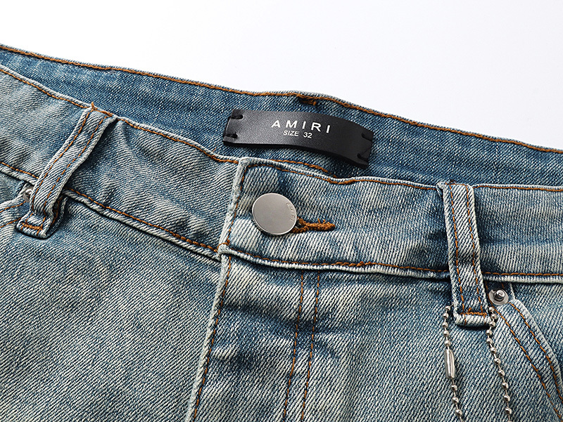 Amiri Logo Patch Light Blue Denim Shorts H200 AM608