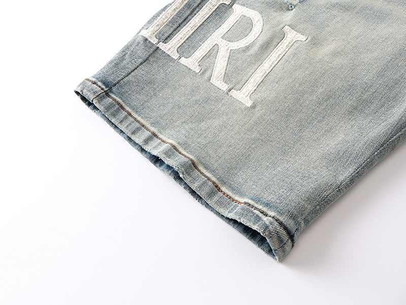 Amiri Logo Patch Light Blue Denim Shorts H200 AM608