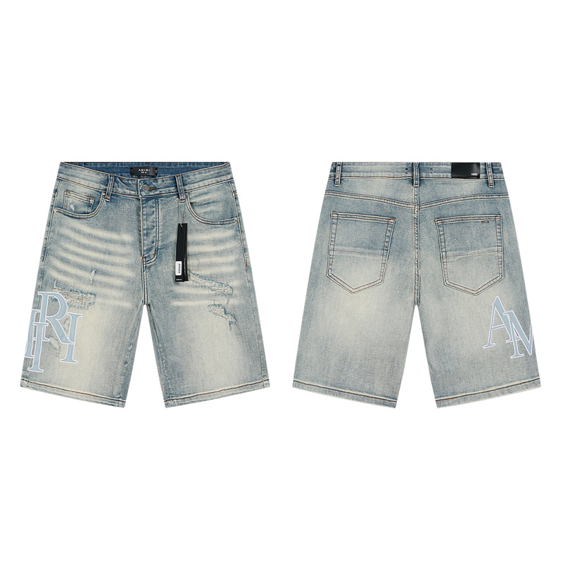 Amiri Logo Patch Light Blue Denim Shorts H200 AM609