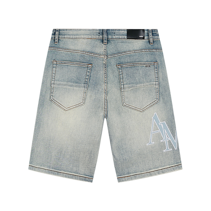 Amiri Logo Patch Light Blue Denim Shorts H200 AM609