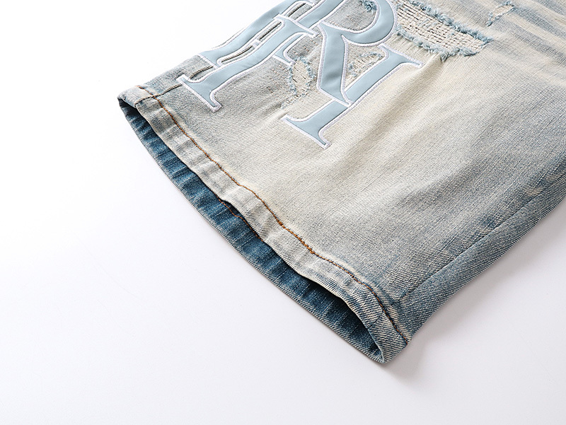Amiri Logo Patch Light Blue Denim Shorts H200 AM609