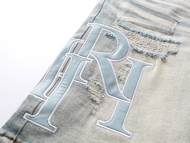 Amiri Logo Patch Light Blue Denim Shorts H200 AM609
