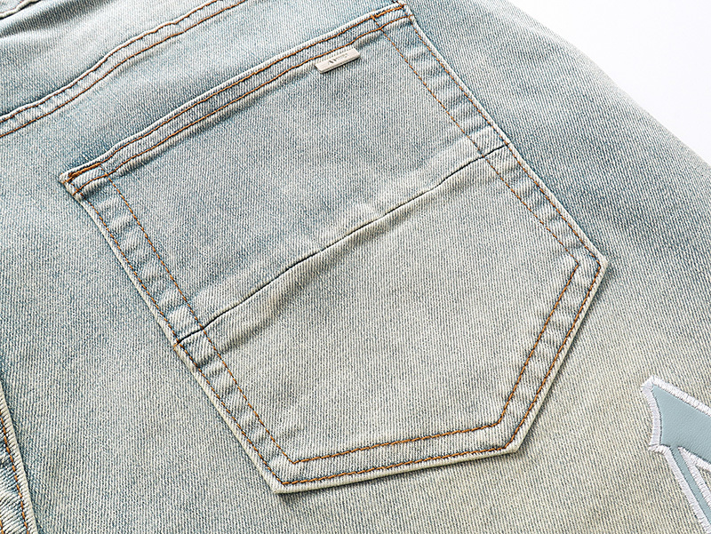 Amiri Logo Patch Light Blue Denim Shorts H200 AM609
