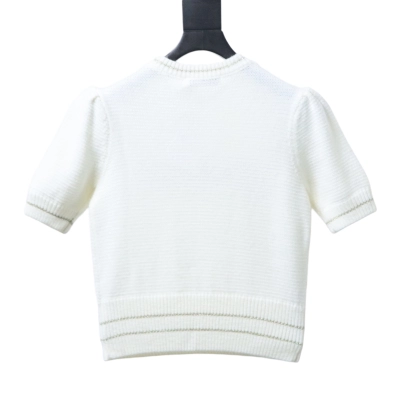Christian Dior Heart Pearl Bubble Sleeve Knit Short Sleeve Sweater White H260 02
