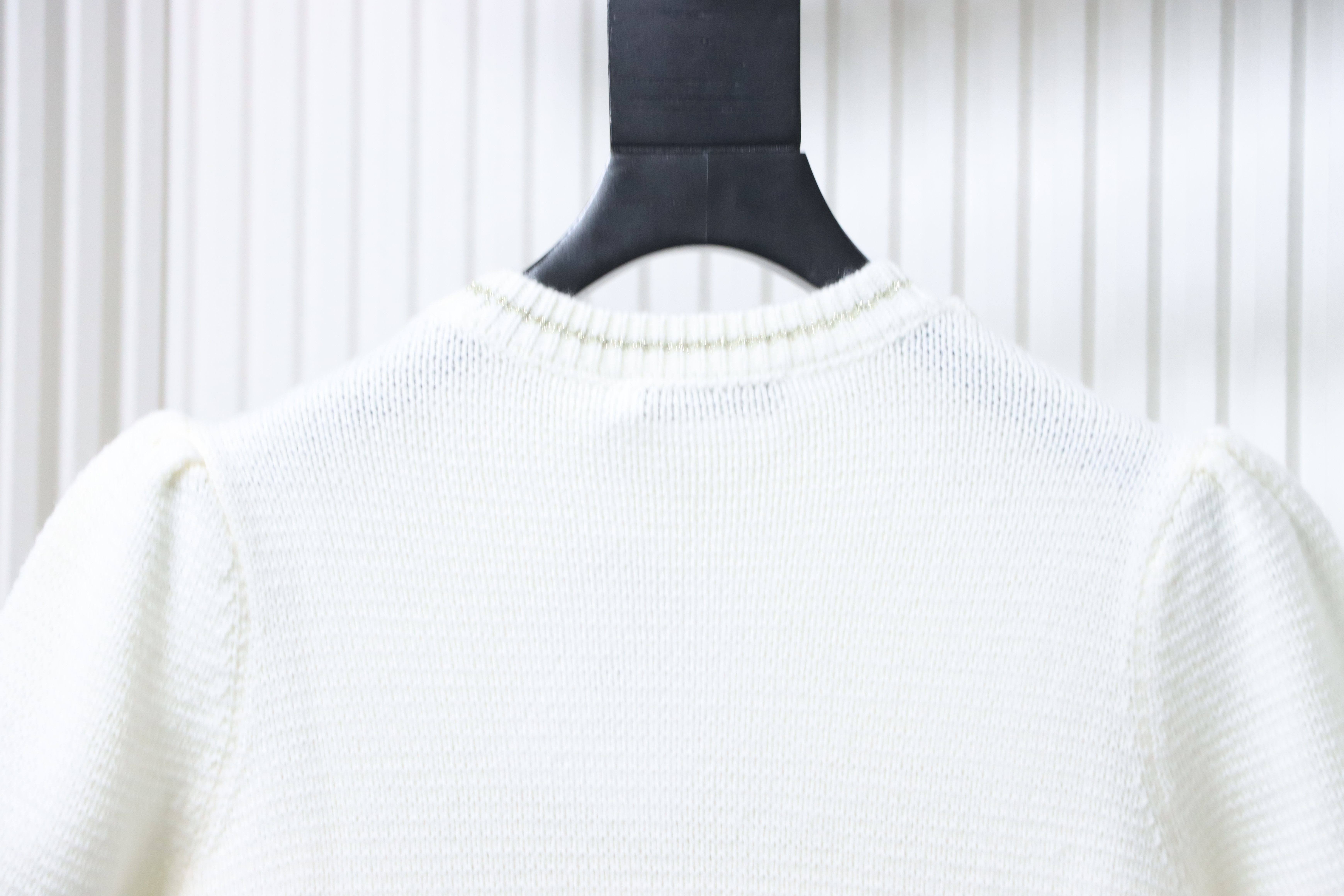 Christian Dior Heart Pearl Bubble Sleeve Knit Short Sleeve Sweater White H260