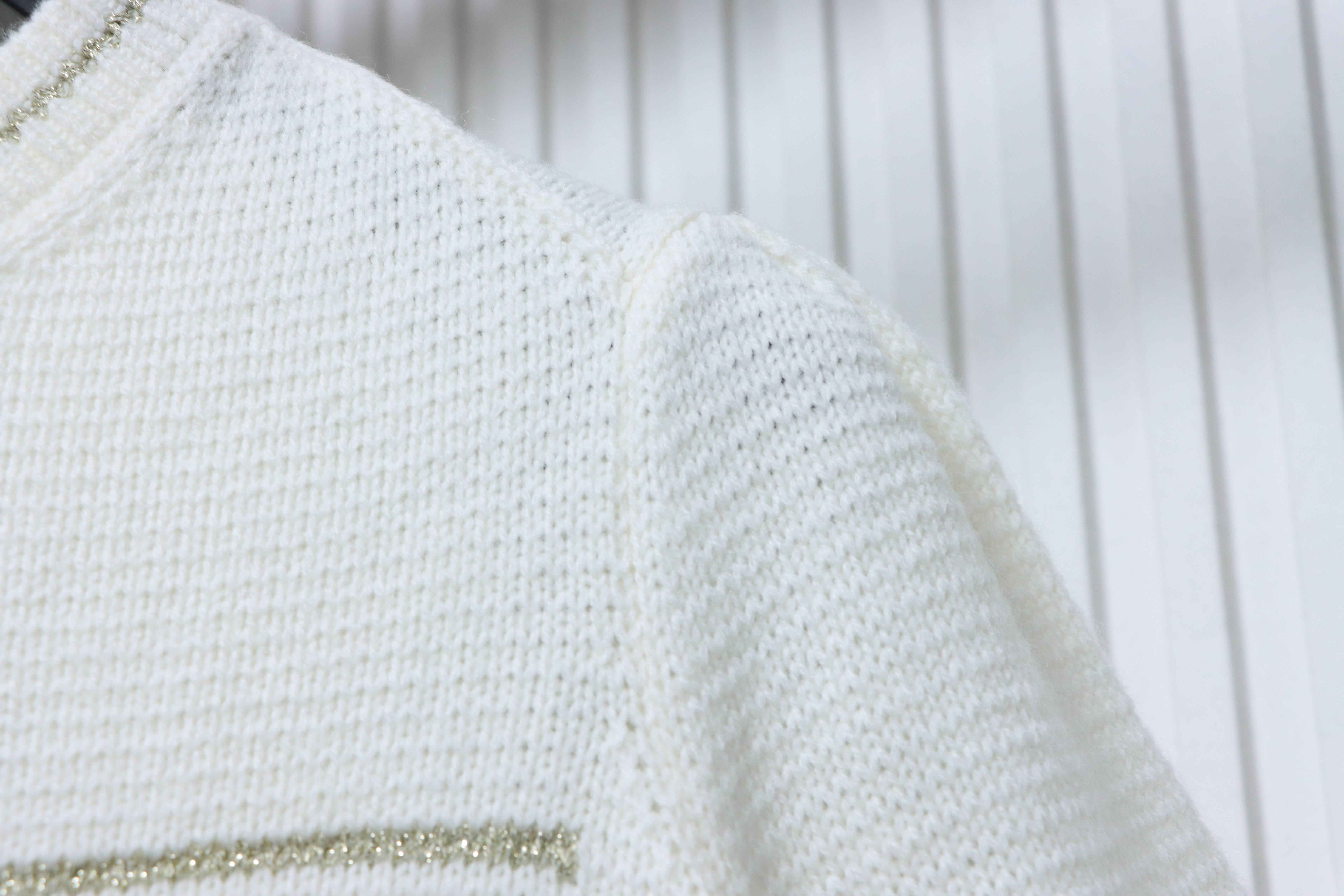 Christian Dior Heart Pearl Bubble Sleeve Knit Short Sleeve Sweater White H260