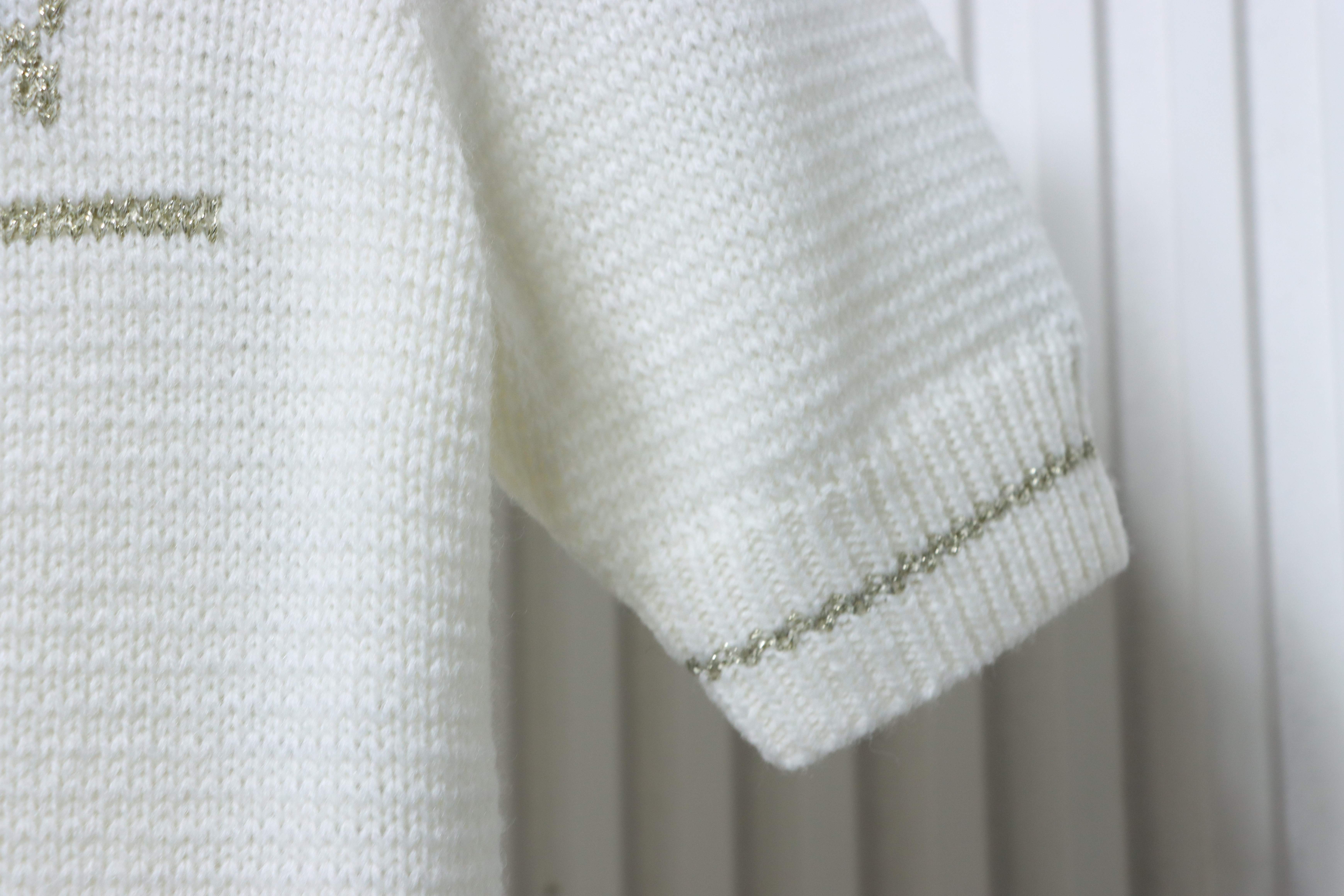 Christian Dior Heart Pearl Bubble Sleeve Knit Short Sleeve Sweater White H260
