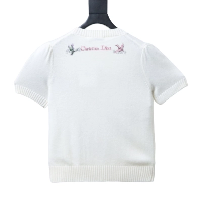 Christian Dior Monet Garden Cross-Stitch Cashmere Short Sleeve Sweater White H260 02