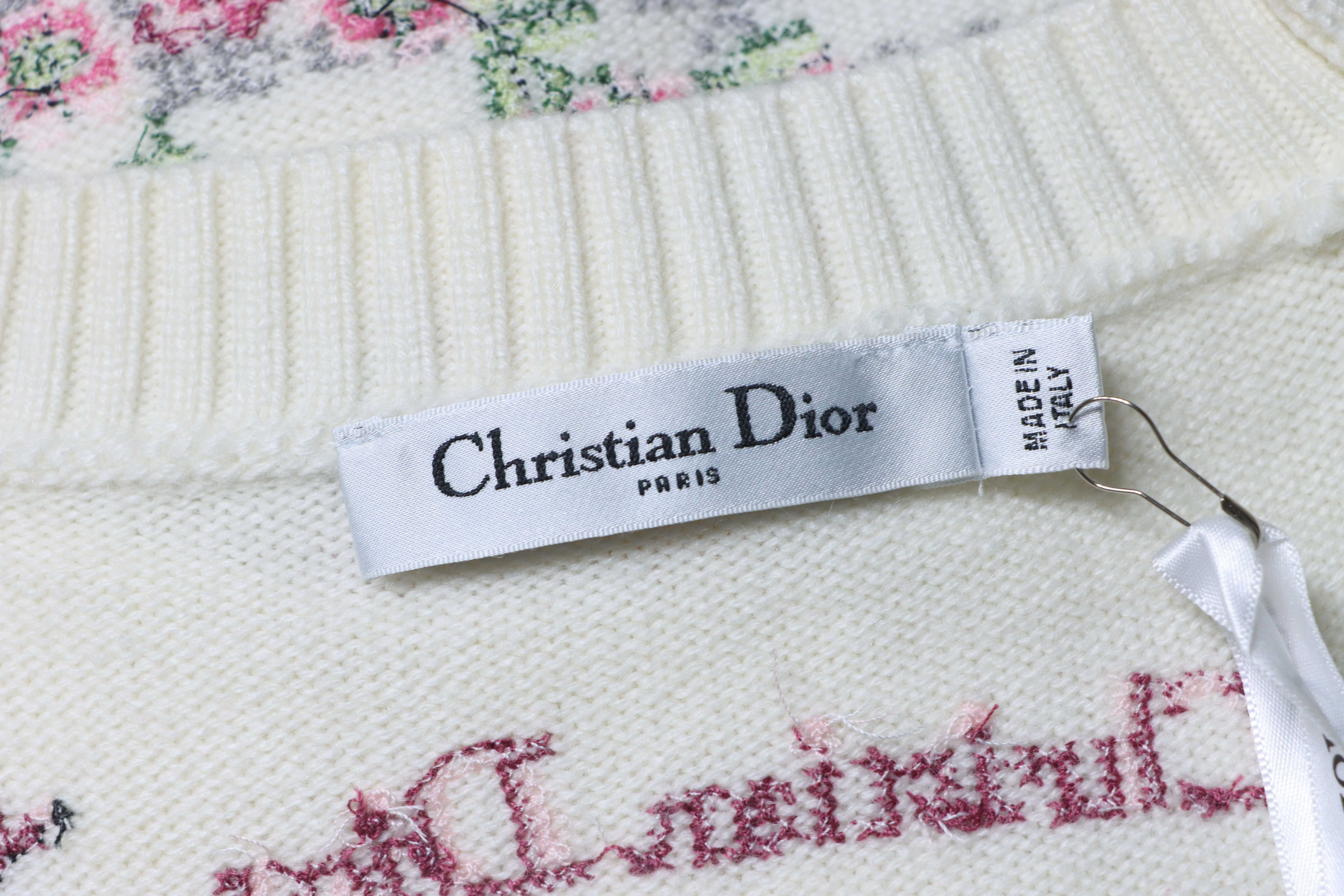 Christian Dior Monet Garden Cross-Stitch Cashmere Short Sleeve Sweater White H260