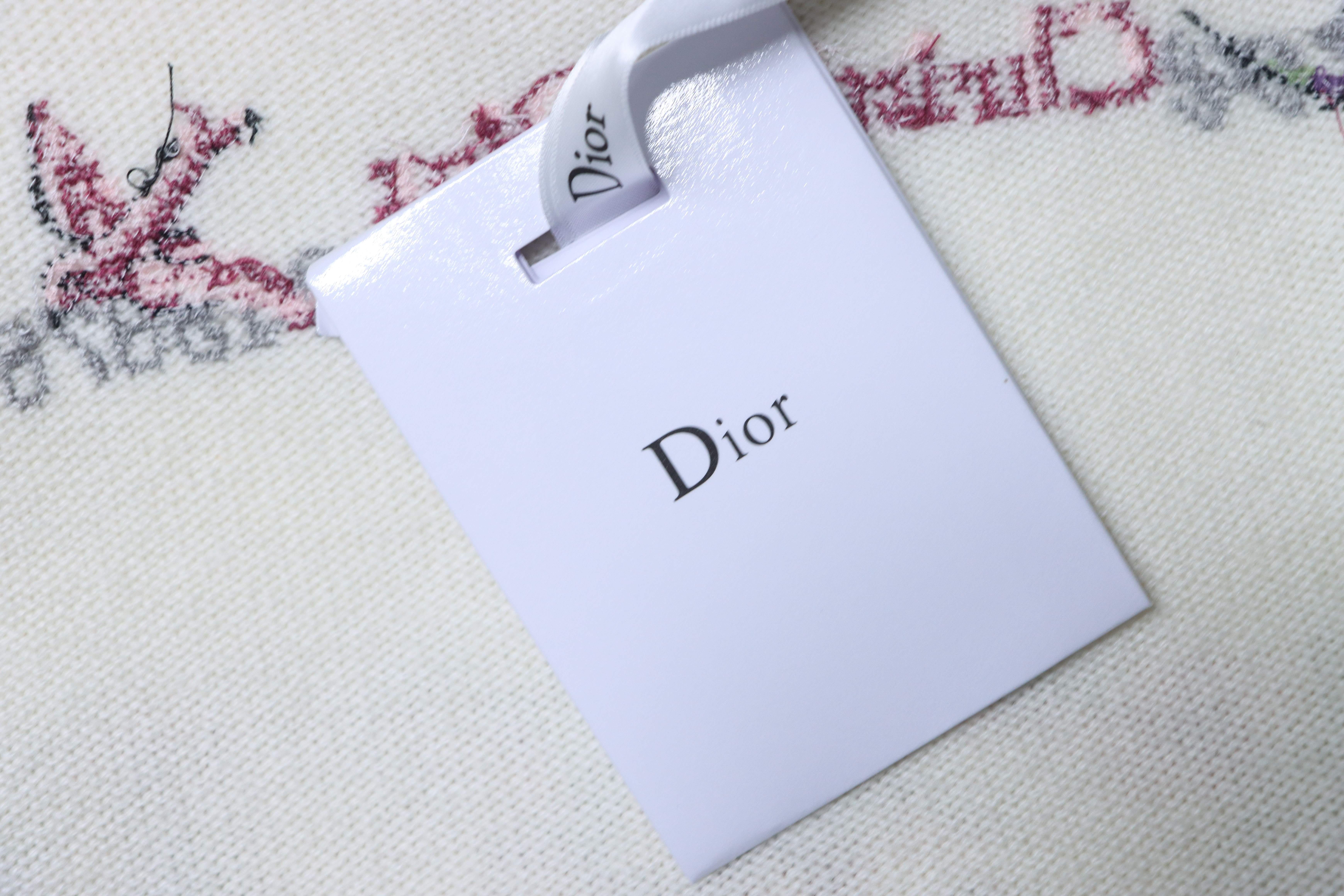 Christian Dior Monet Garden Cross-Stitch Cashmere Short Sleeve Sweater White H260