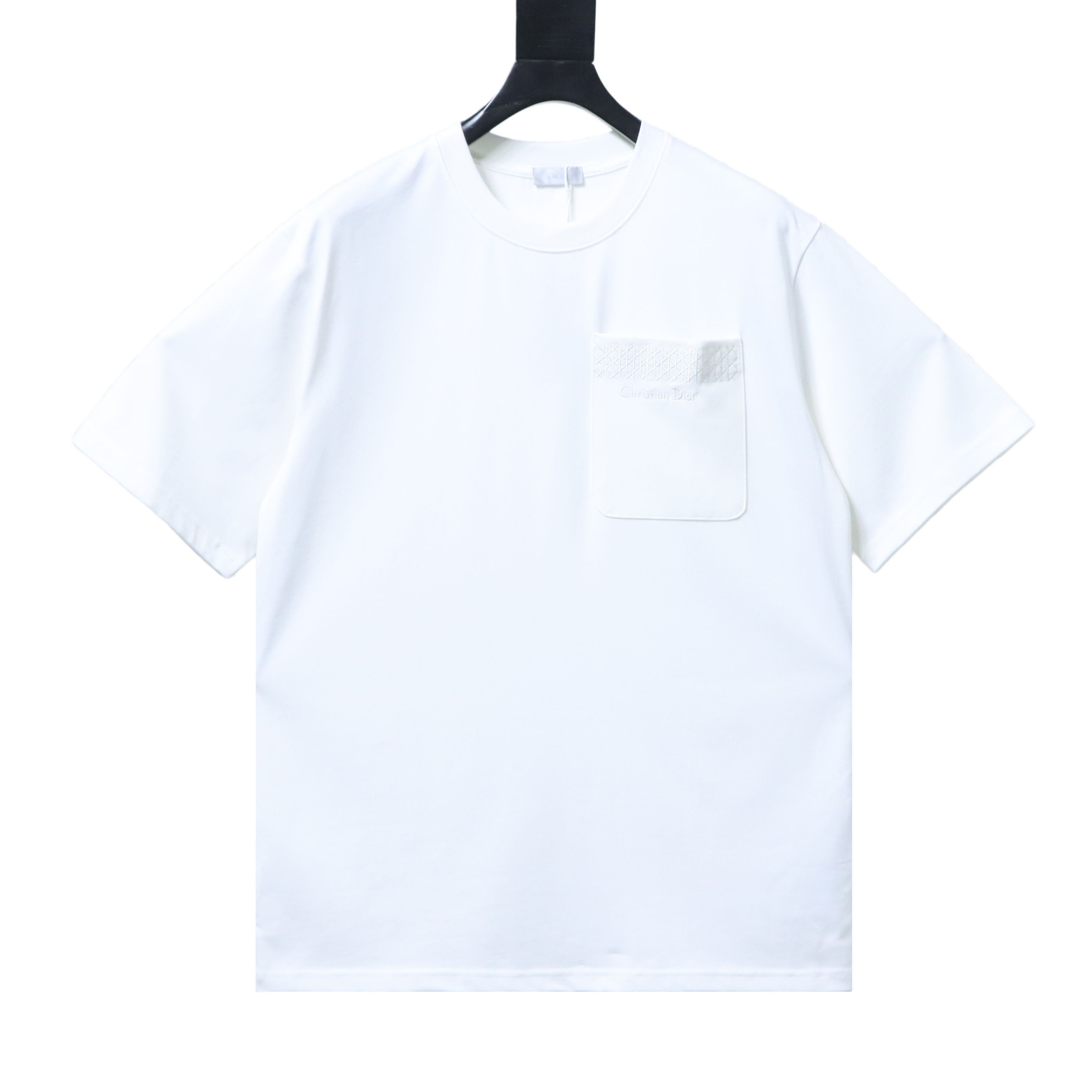 Dior 16SS Wicker Check Pocket Embroidered Letter T-Shirt Black H140