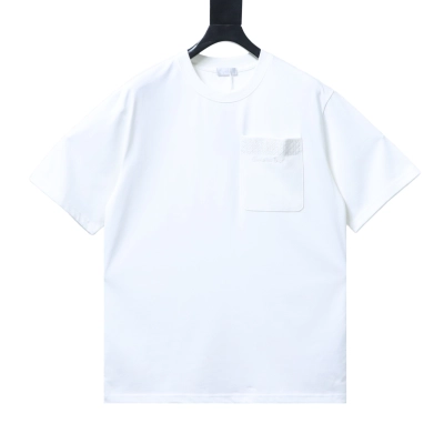 Dior 16SS Wicker Check Pocket Embroidered Letter T-Shirt Black H140 01