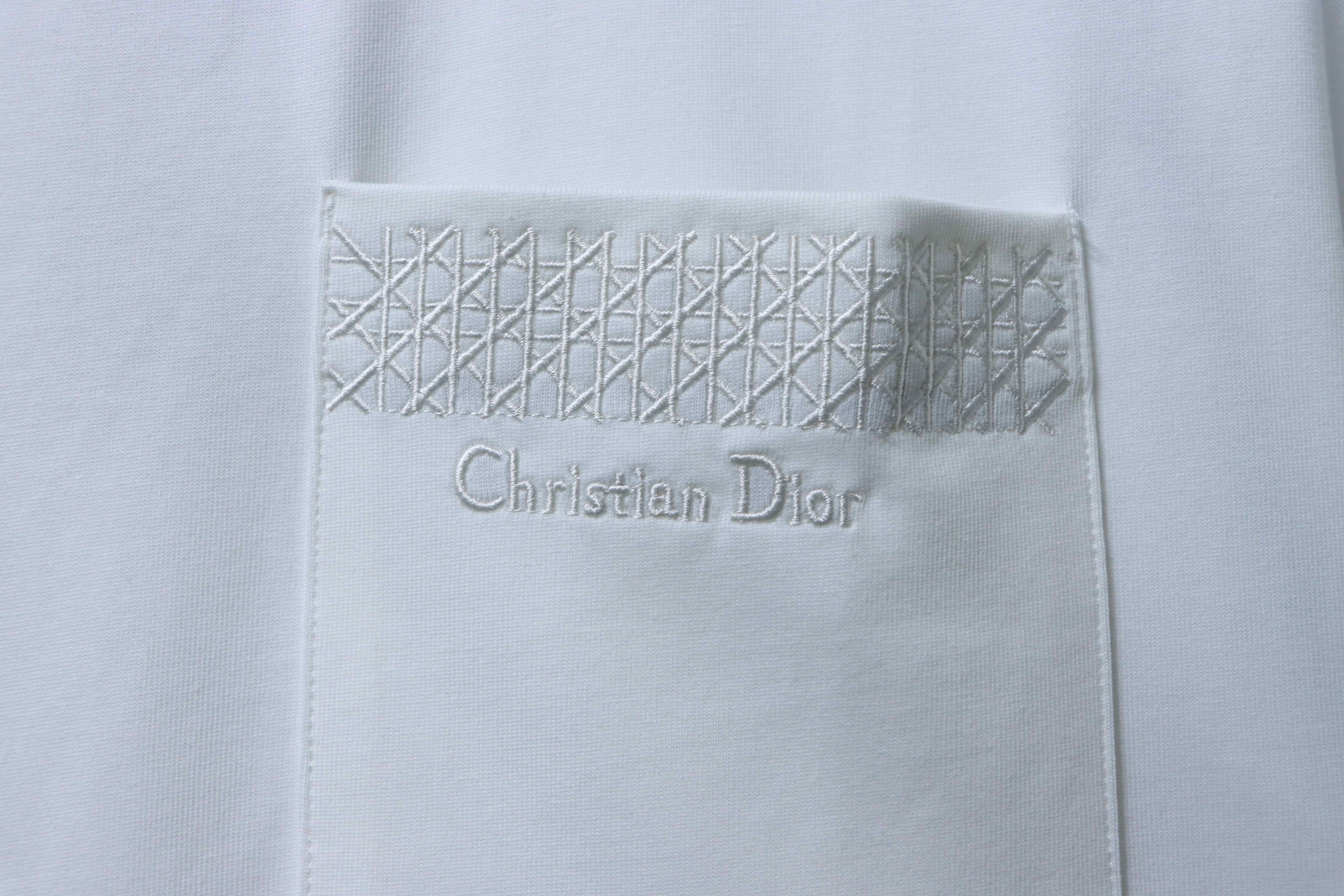 Dior 16SS Wicker Check Pocket Embroidered Letter T-Shirt Black H140