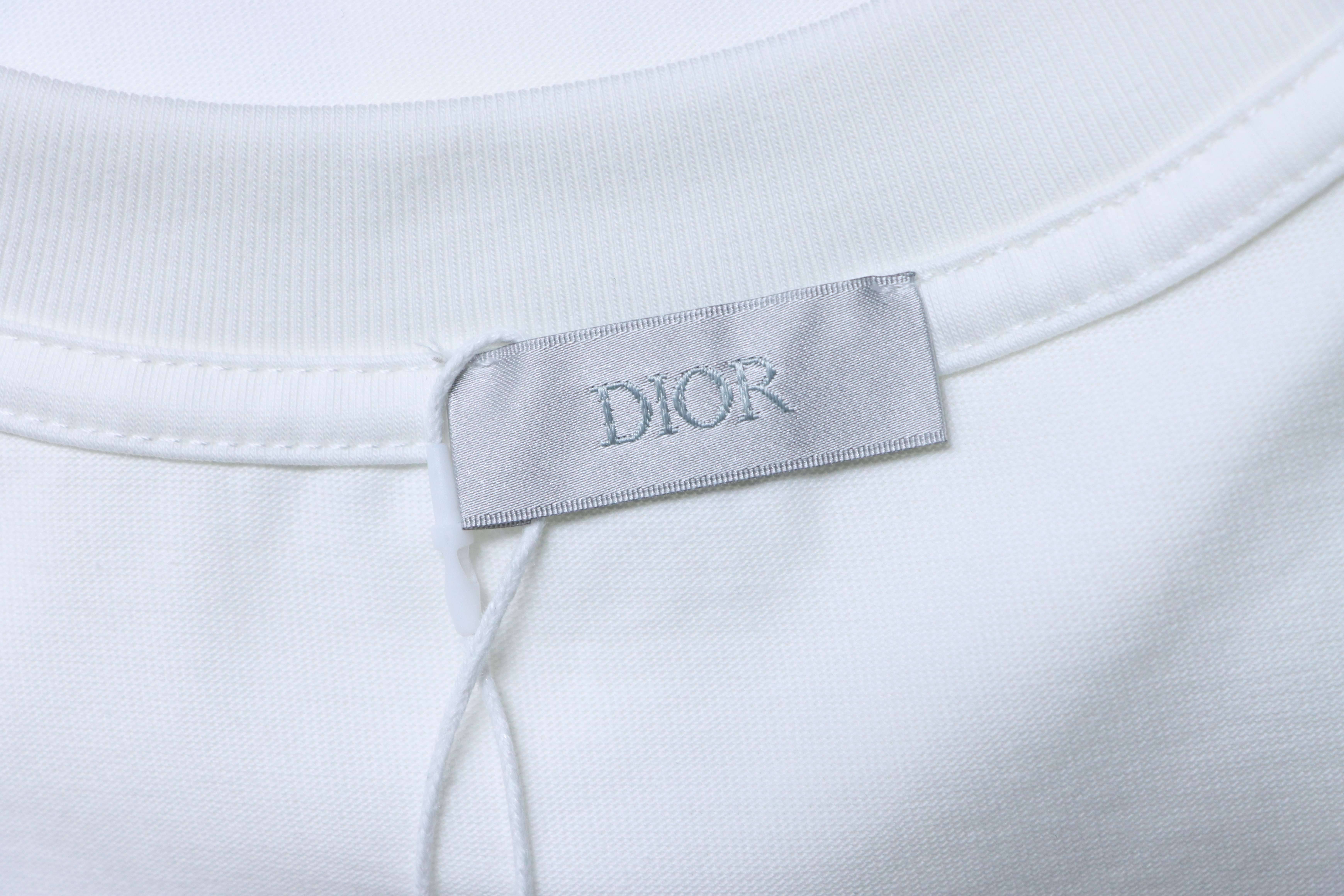 Dior 16SS Wicker Check Pocket Embroidered Letter T-Shirt Black H140