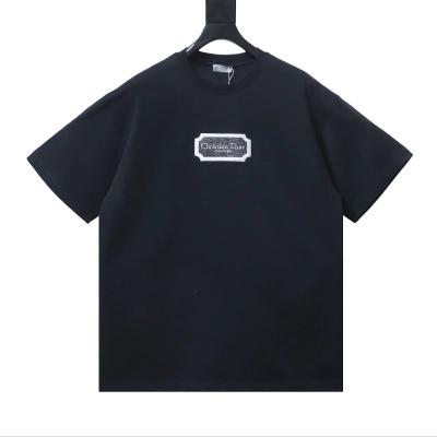 Dior 23SS Silver Logo Embroidered T-Shirt Black H140 01
