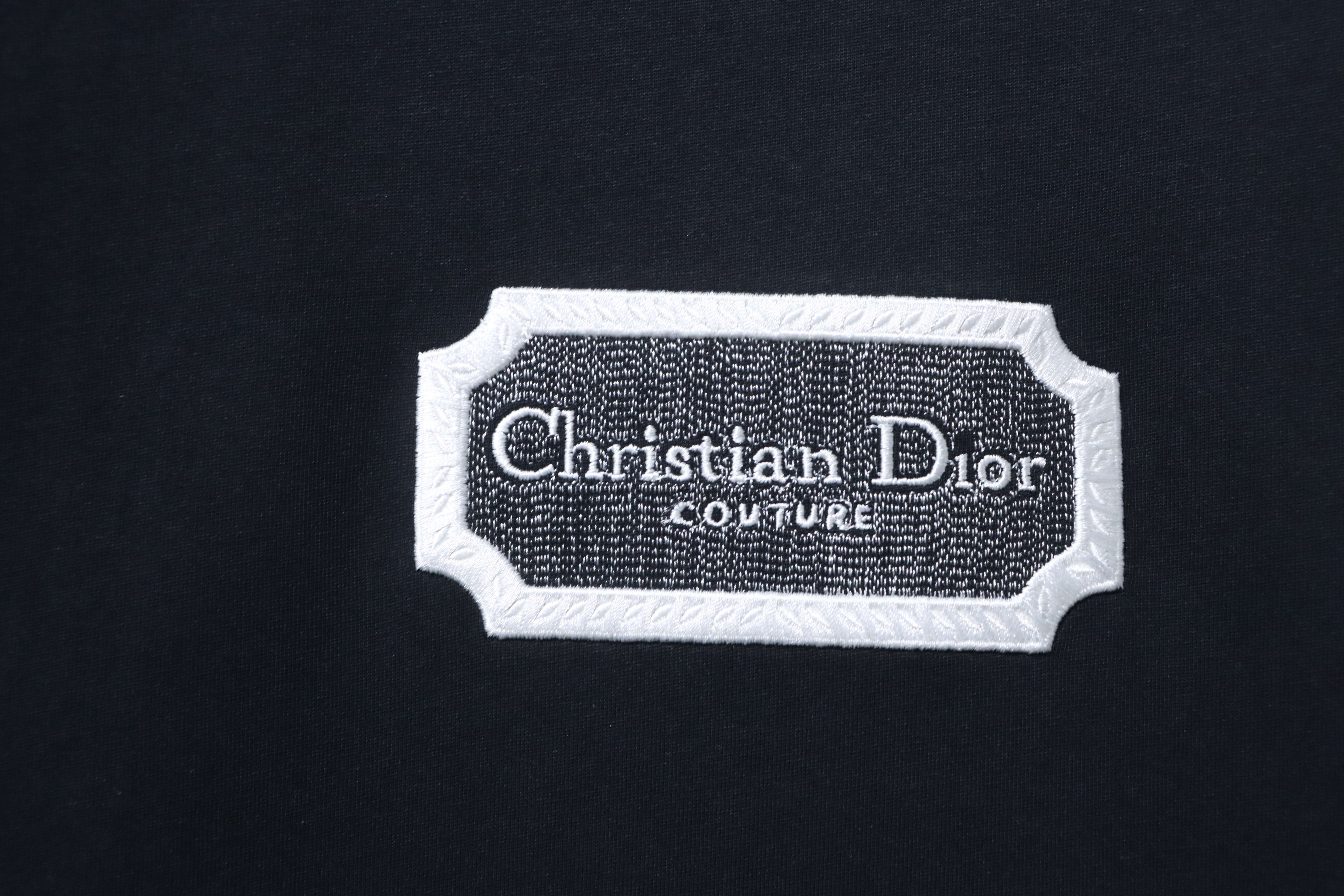 Dior 23SS Silver Logo Embroidered T-Shirt Black H140
