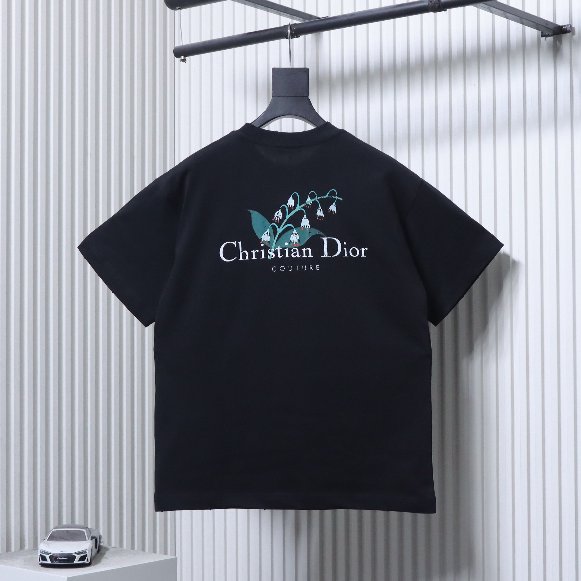 Dior 25SS Lily of the Valley Distressed Print T-Shirt Black H140