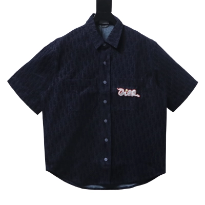 Dior 25SS Year of the Snake Flocked Monogram Embroidered Denim Shirt Navy H250 01