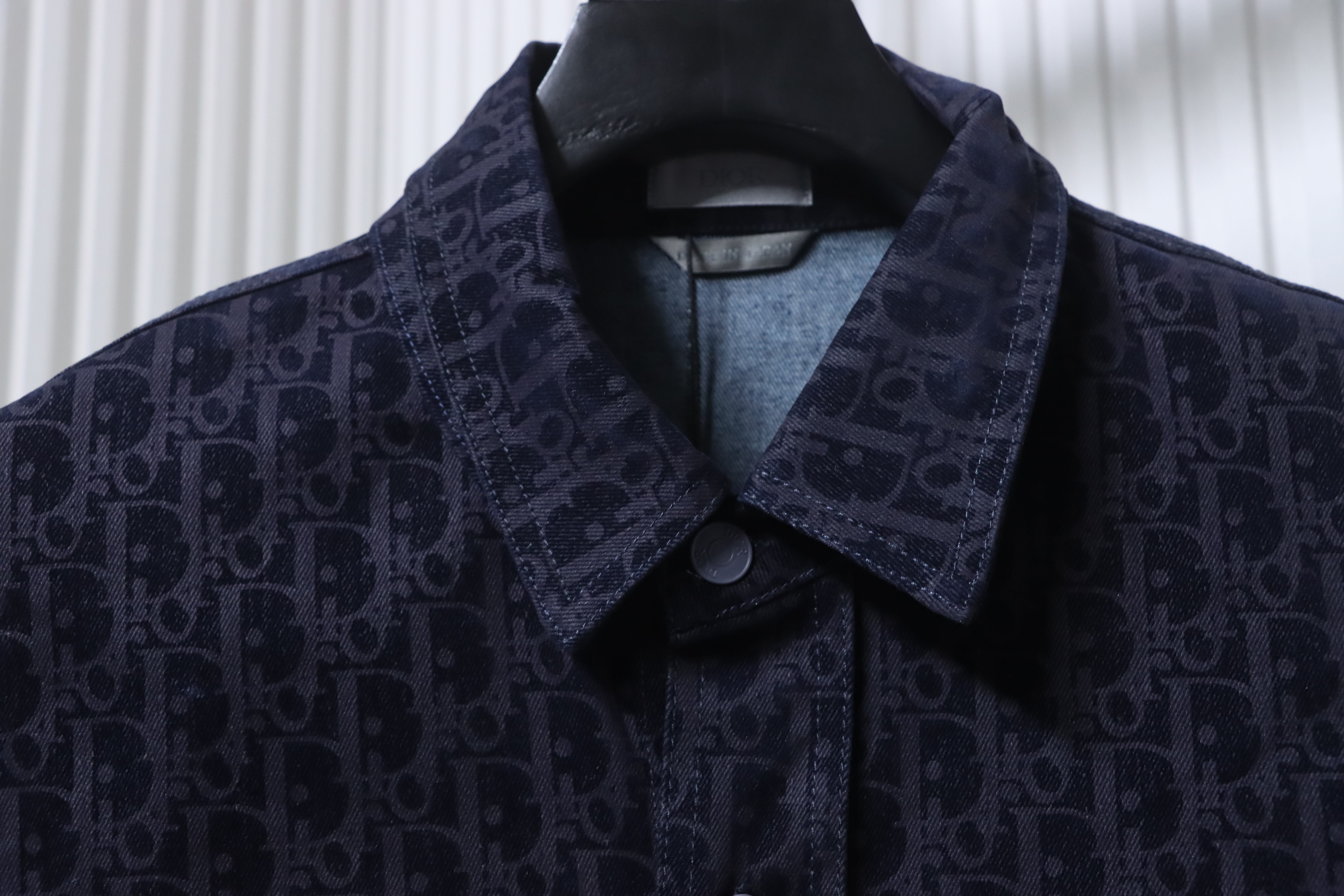 Dior 25SS Year of the Snake Flocked Monogram Embroidered Denim Shirt Navy H250