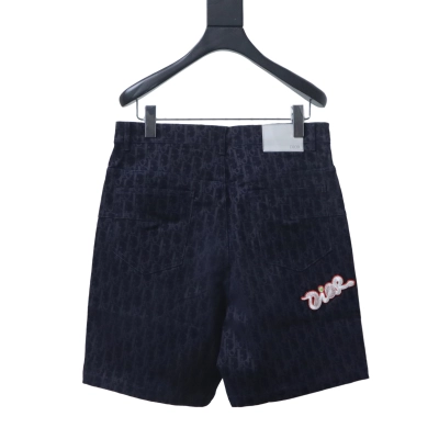 Dior 25SS Year of the Snake Flocked Monogram Embroidered Denim Shorts Navy H210 01