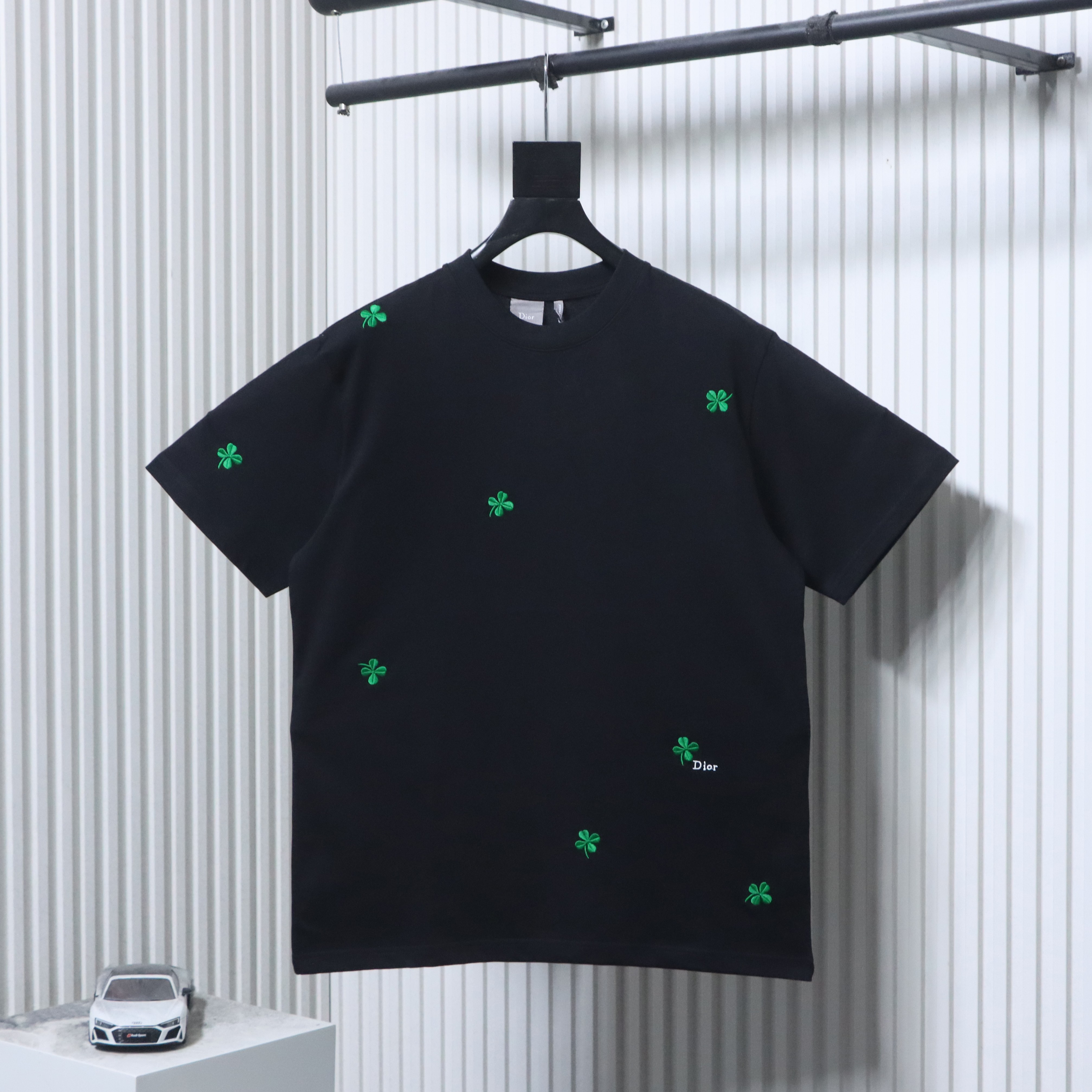 Dior 26SS All-Over Clover Embroidered T-Shirt Black H160