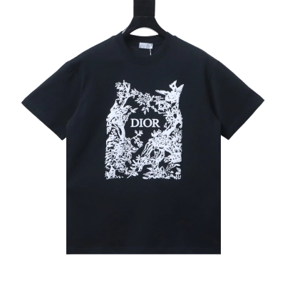 Dior 26SS Bird Silhouette Floral Print T-Shirt Black H140 01