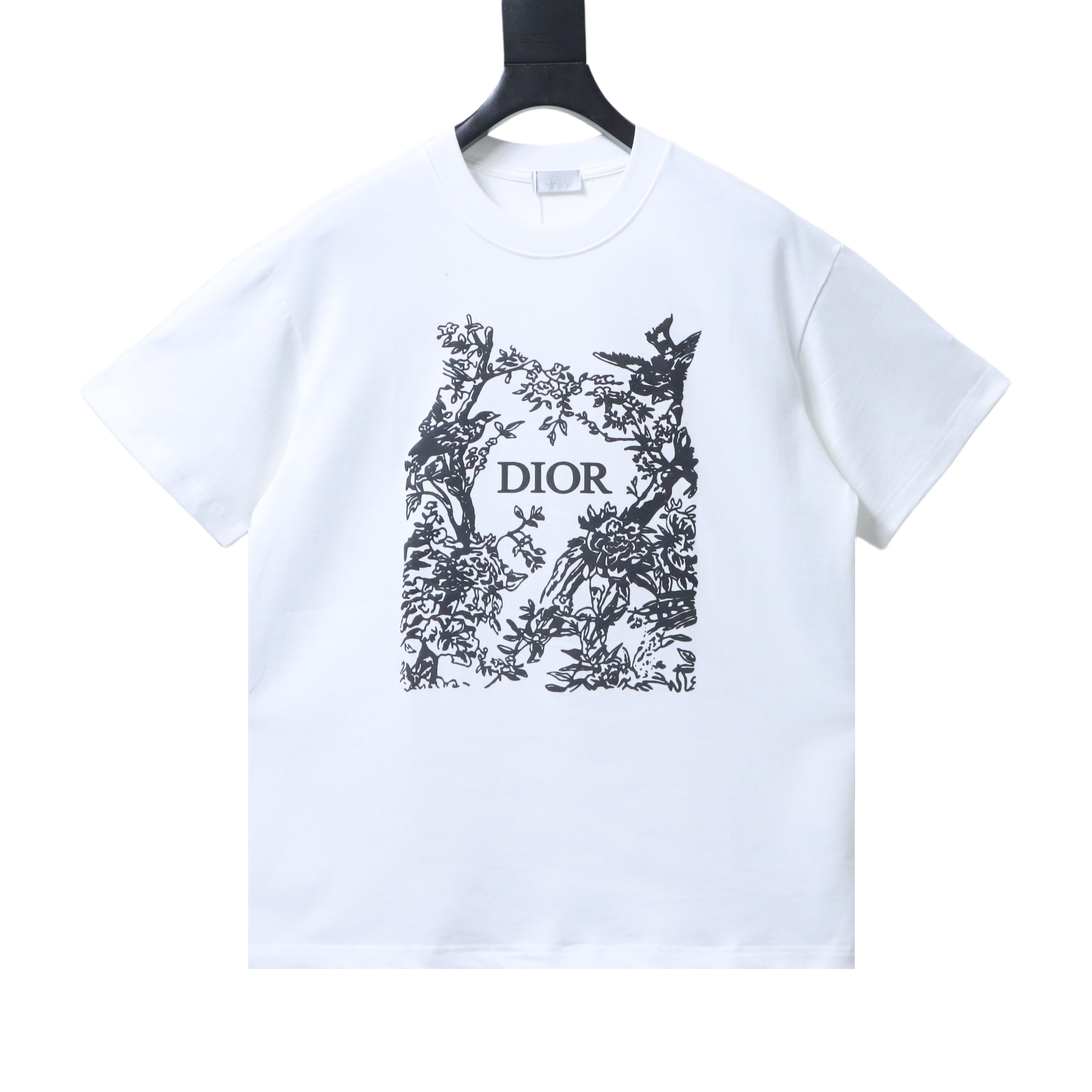 Dior 26SS Bird Silhouette Floral Print T-Shirt White H140