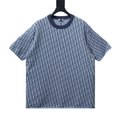 Dior 26SS Monogram Jacquard Knit T-Shirt Blue H180 01