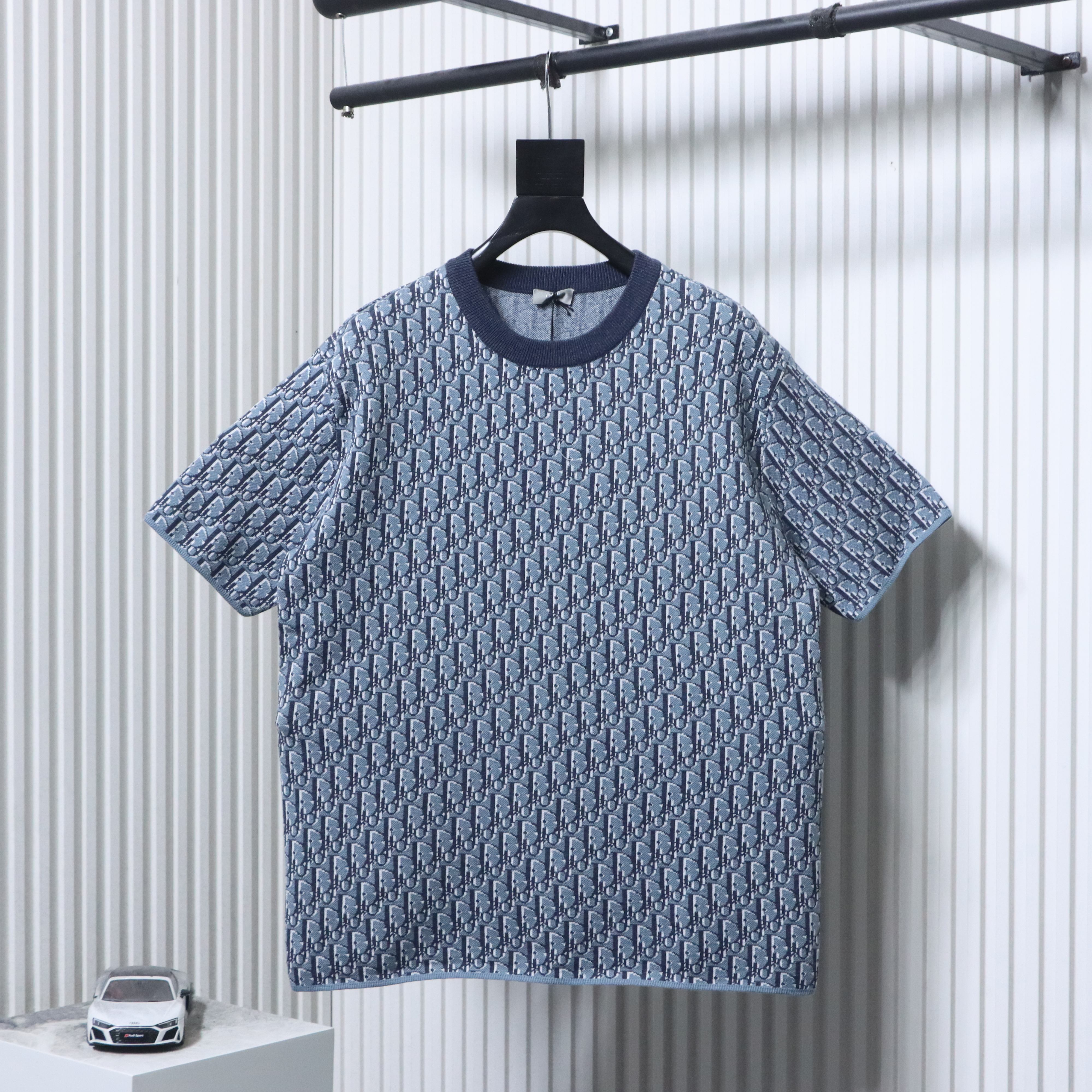 Dior 26SS Monogram Jacquard Knit T-Shirt Blue H180