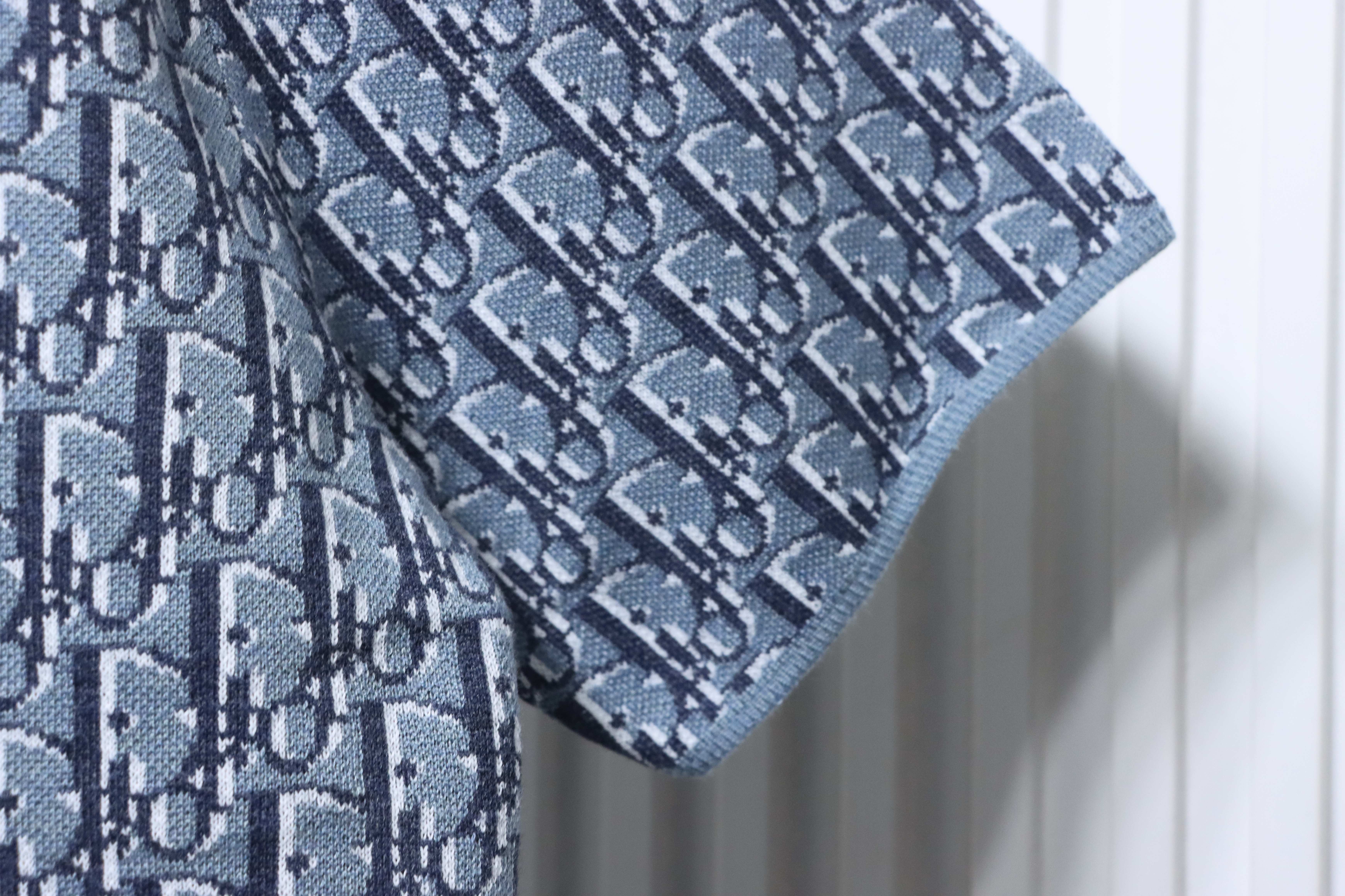 Dior 26SS Monogram Jacquard Knit T-Shirt Blue H180