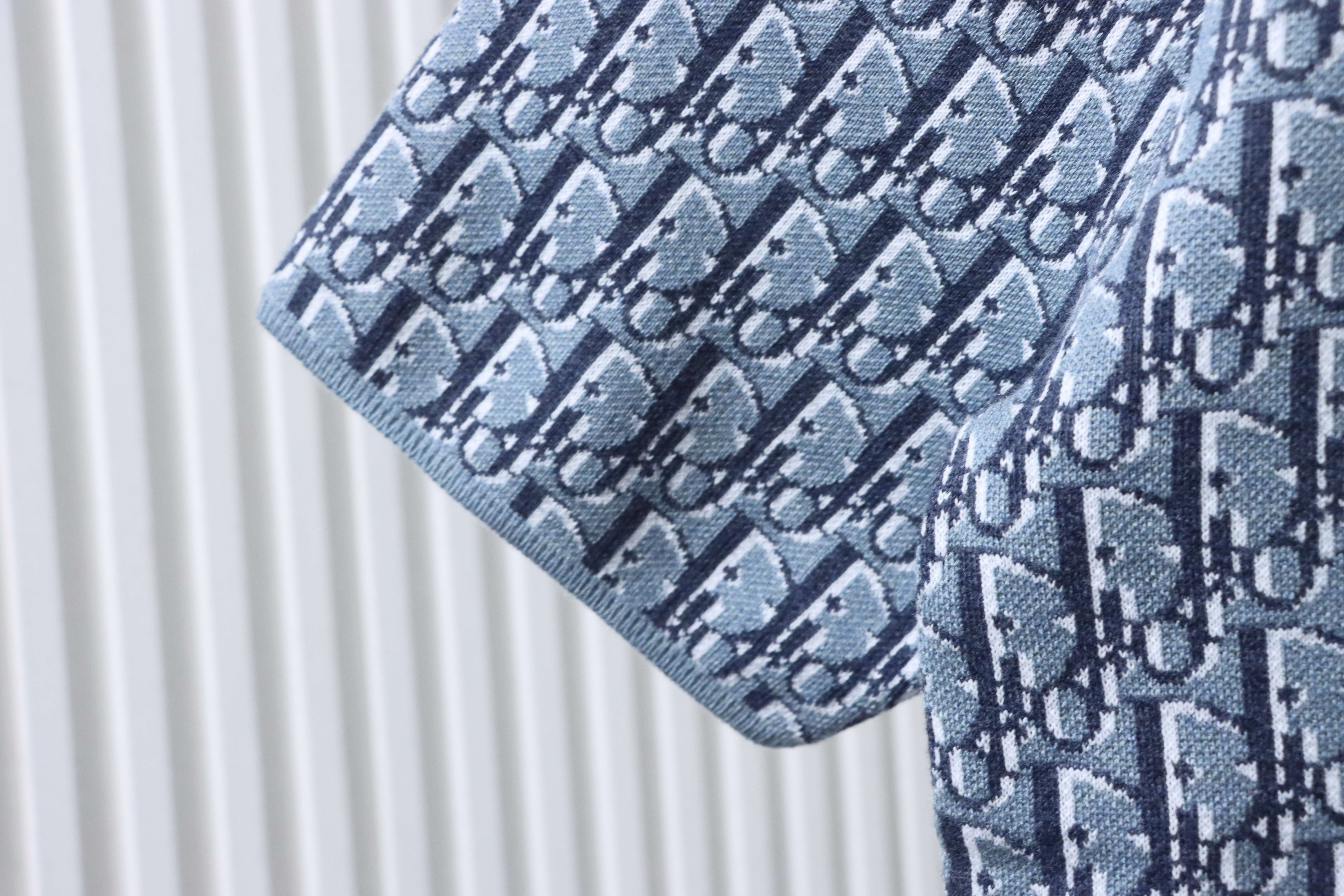 Dior 26SS Monogram Jacquard Knit T-Shirt Blue H180