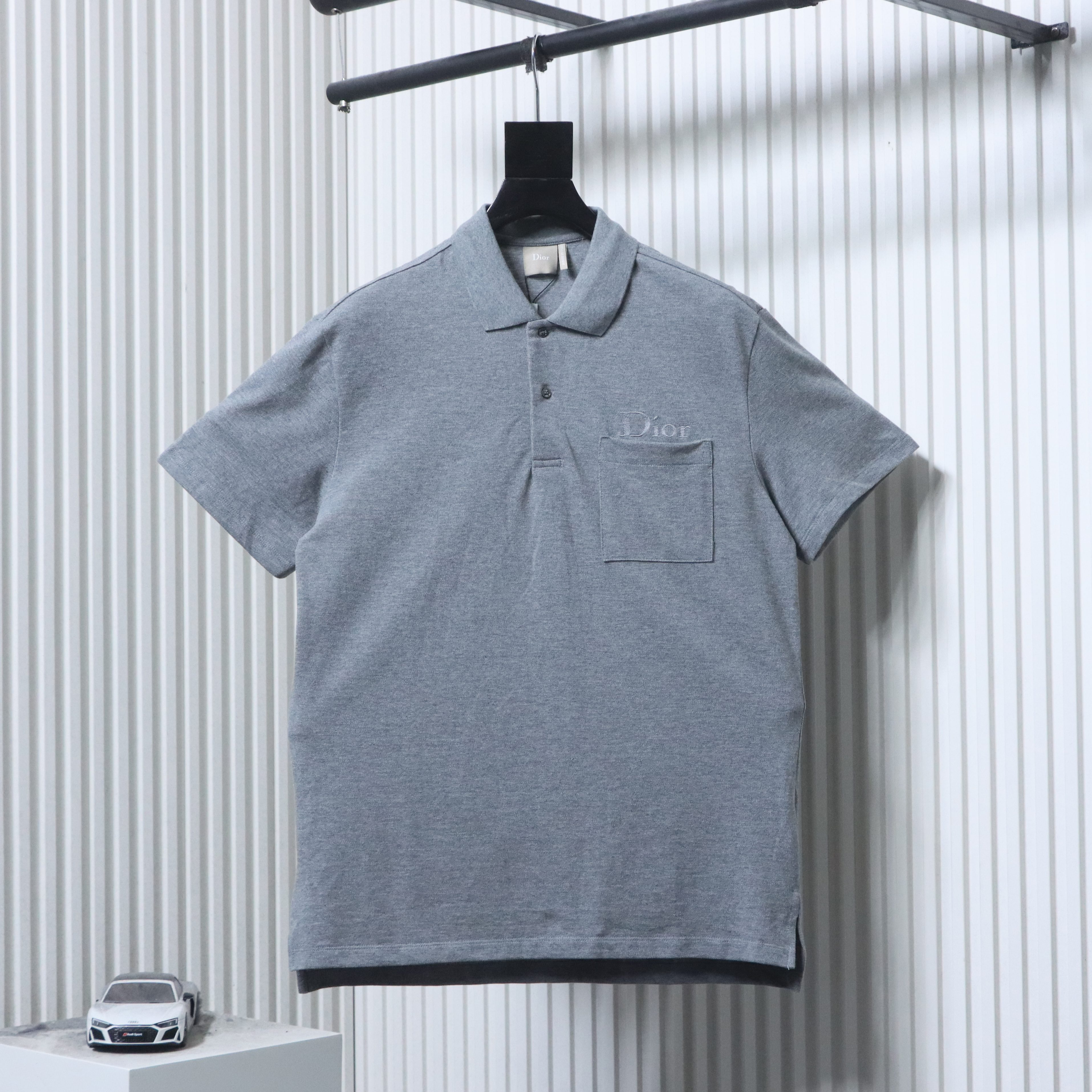 Dior 26SS Pocket Letter Embroidered Polo Grey H170