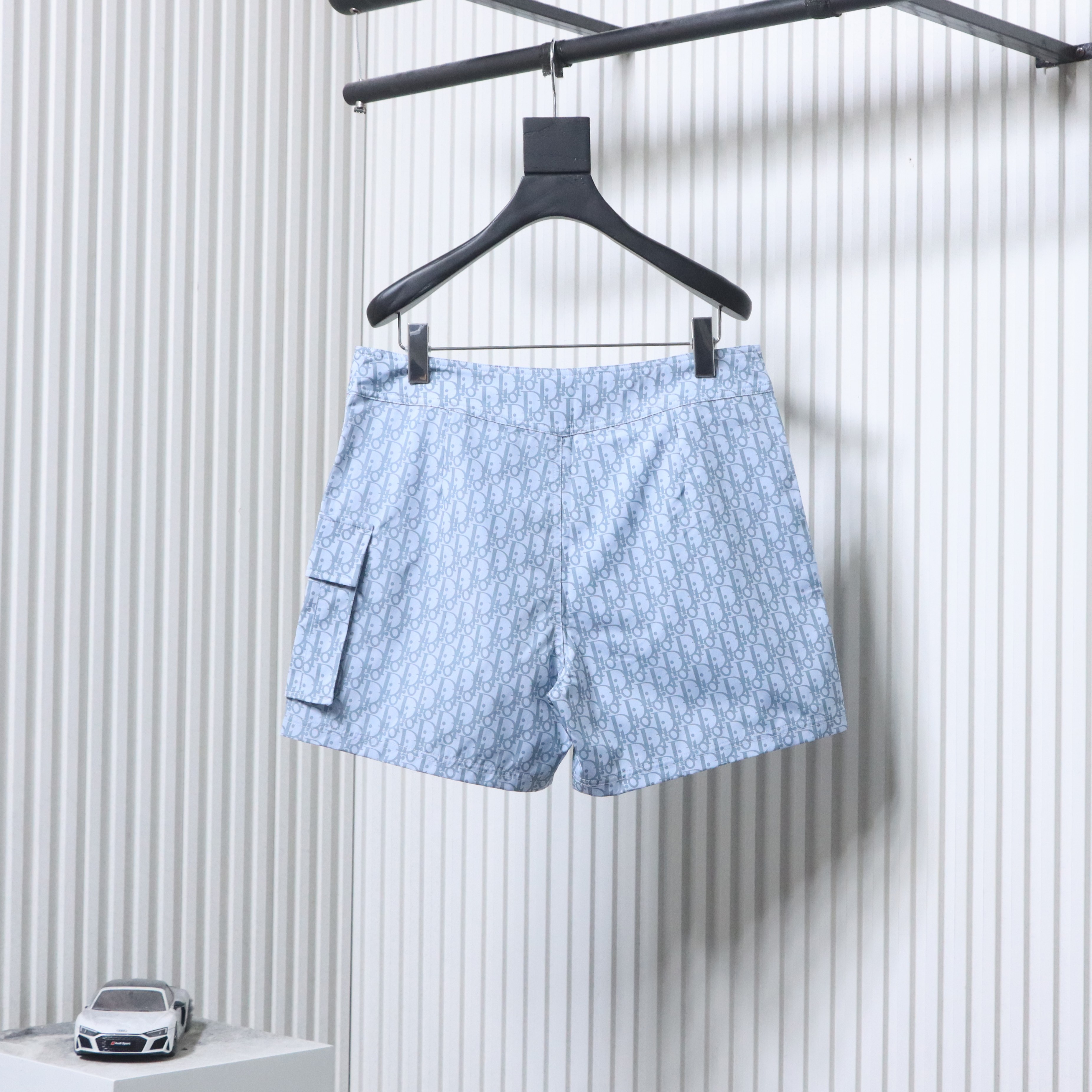 Dior CD Monogram Tape Drawstring Shorts Light Blue H210