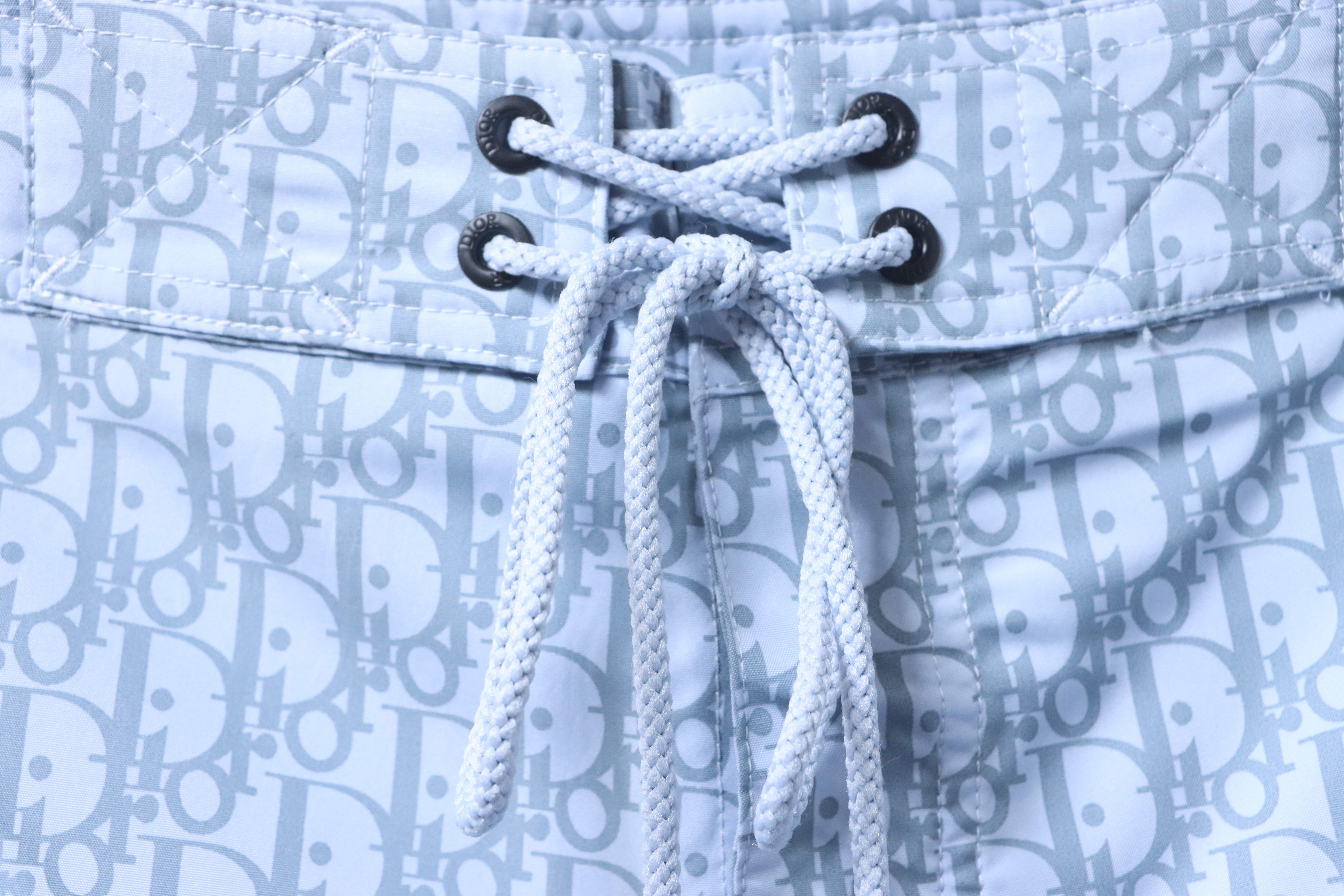 Dior CD Monogram Tape Drawstring Shorts Light Blue H210