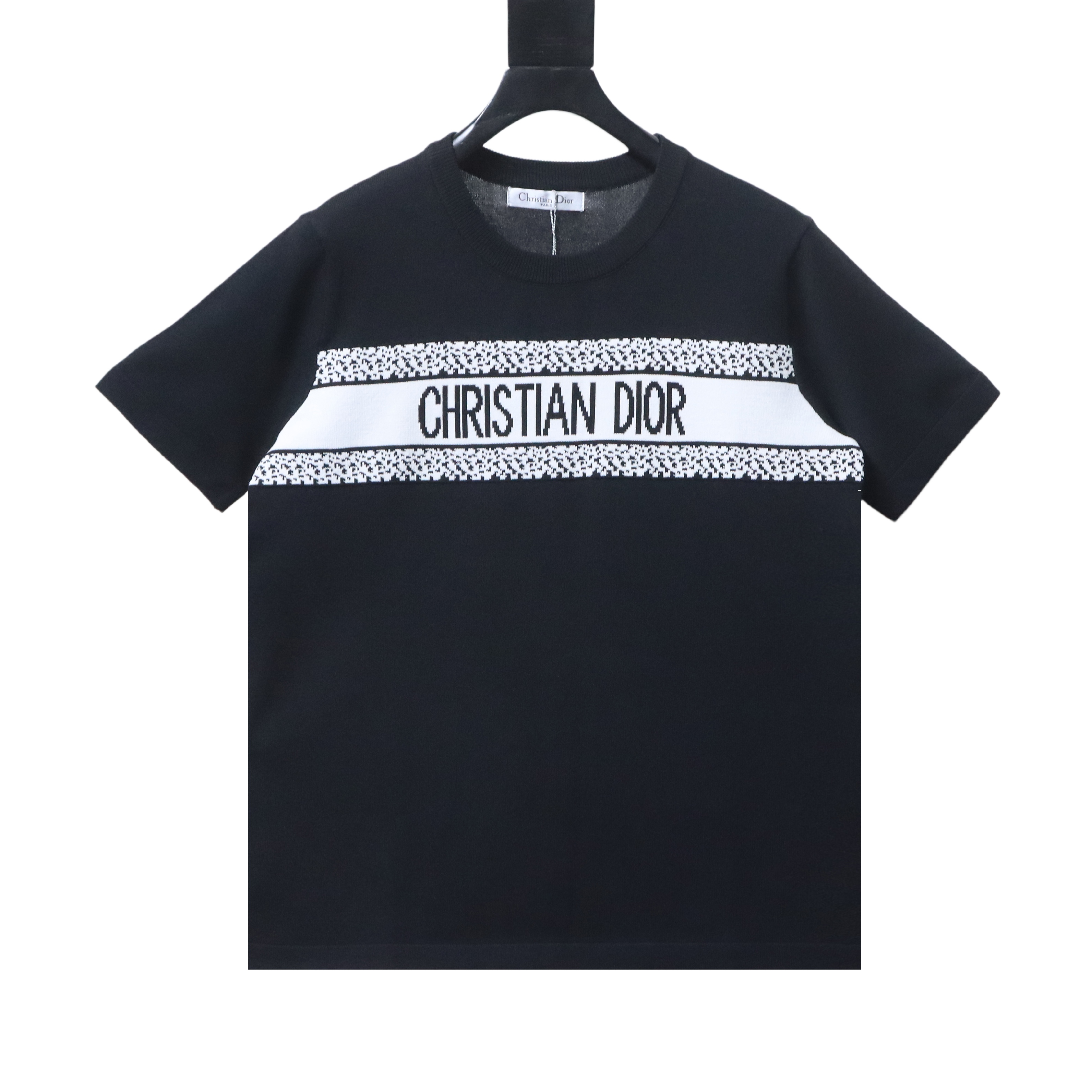 Dior Chest Letter Jacquard Knit T-Shirt Black H170