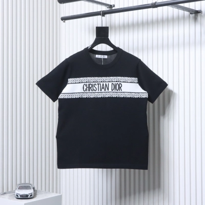 Dior Chest Letter Jacquard Knit T-Shirt Black H170 02