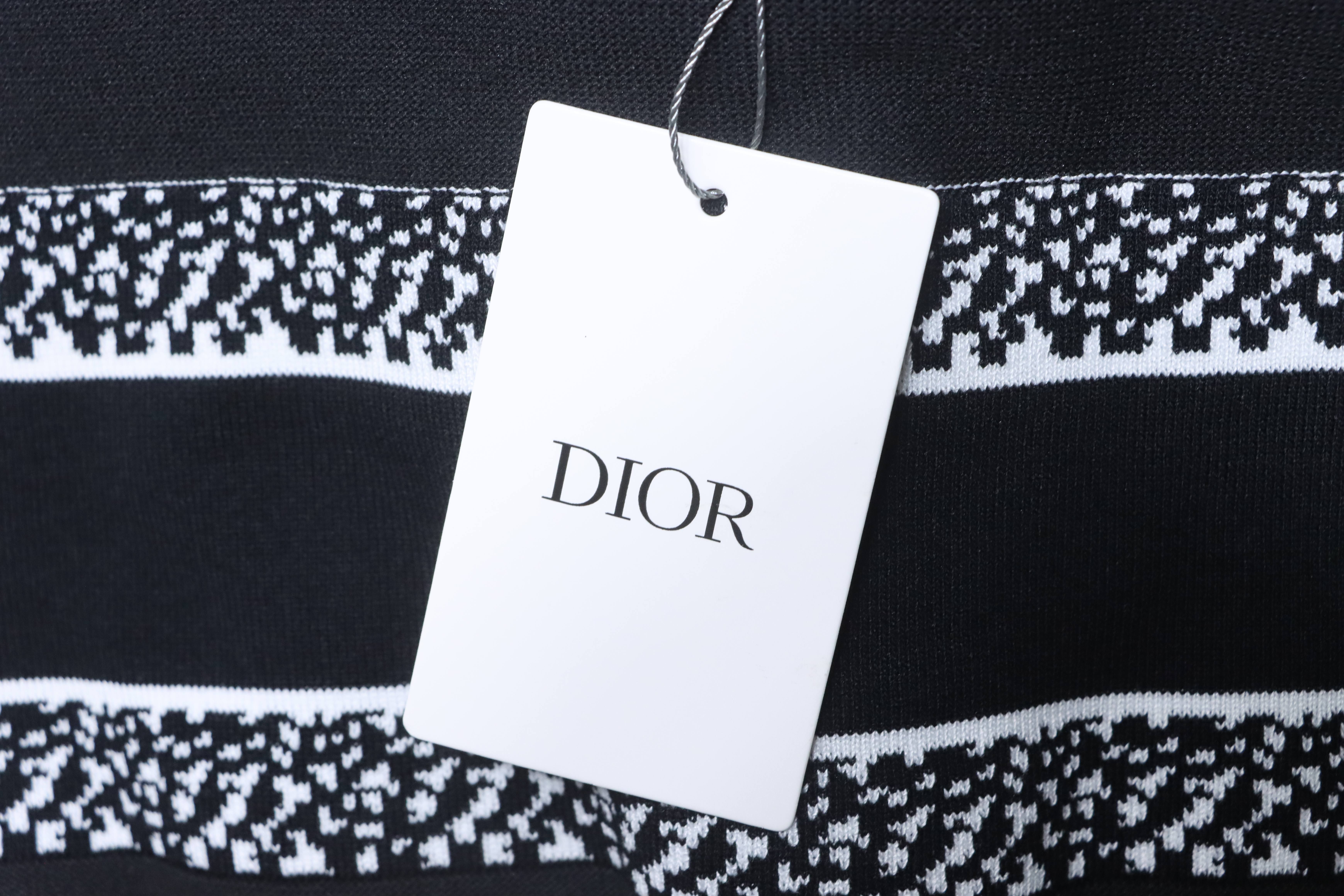 Dior Chest Letter Jacquard Knit T-Shirt Black H170