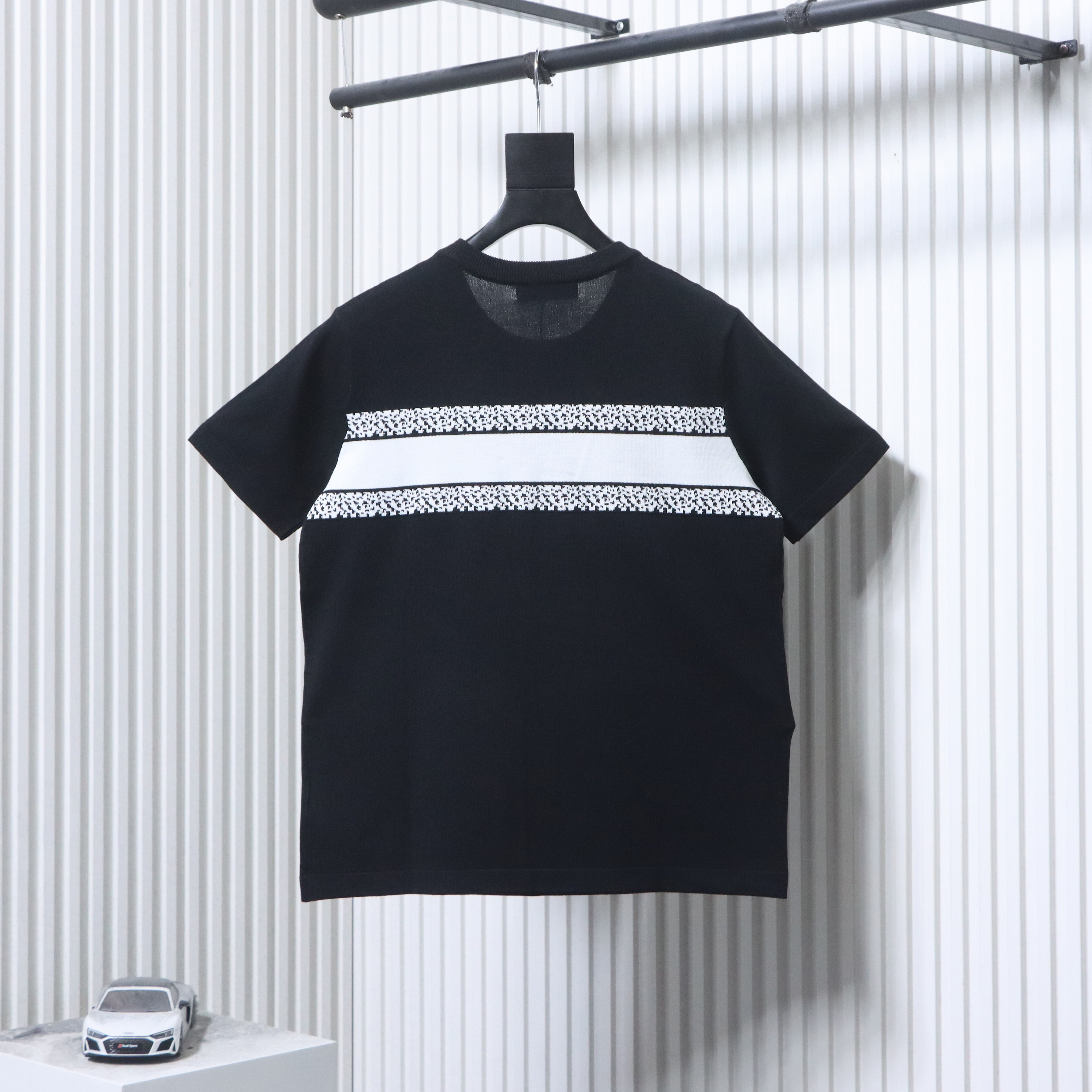 Dior Chest Letter Jacquard Knit T-Shirt Black H170
