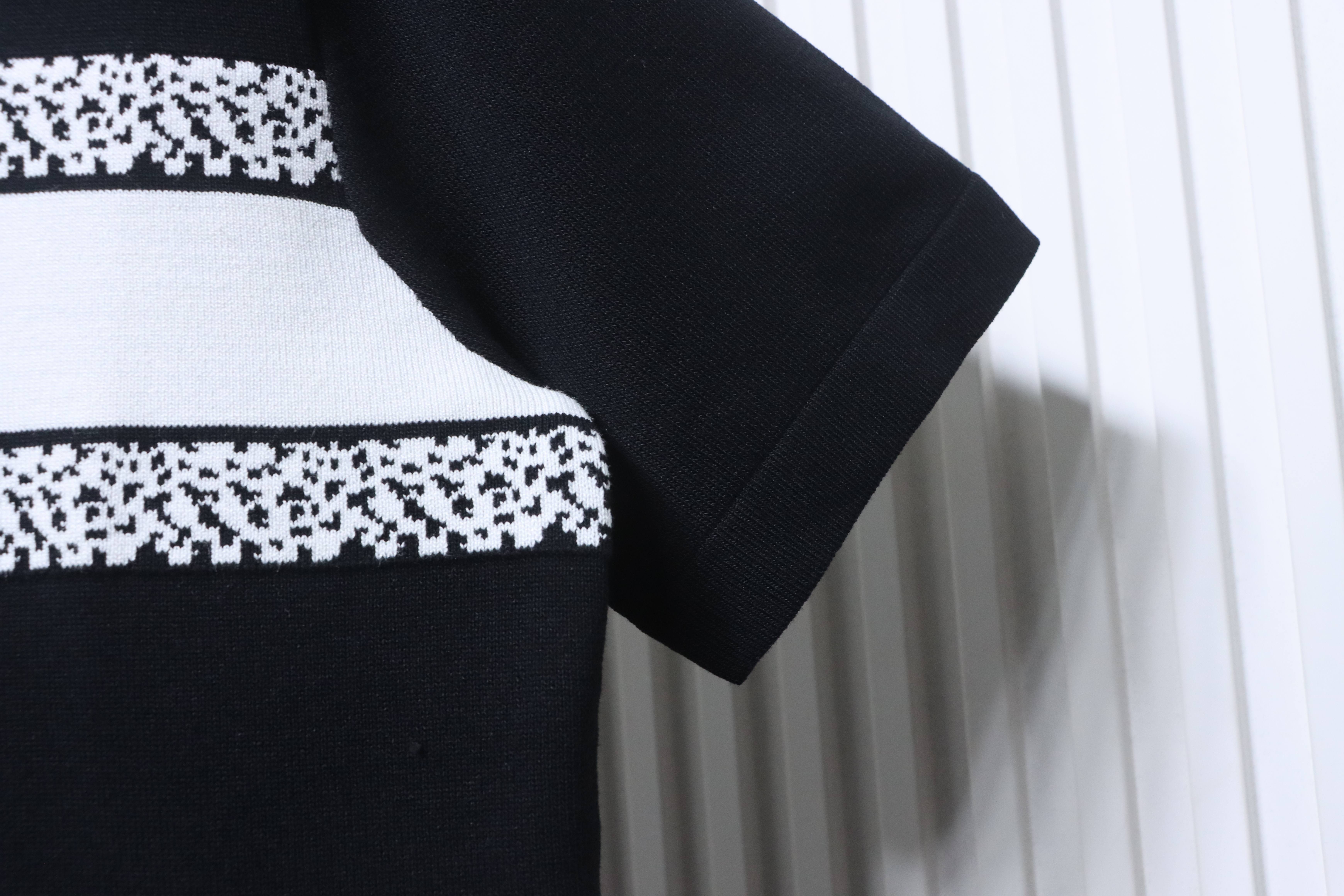 Dior Chest Letter Jacquard Knit T-Shirt Black H170