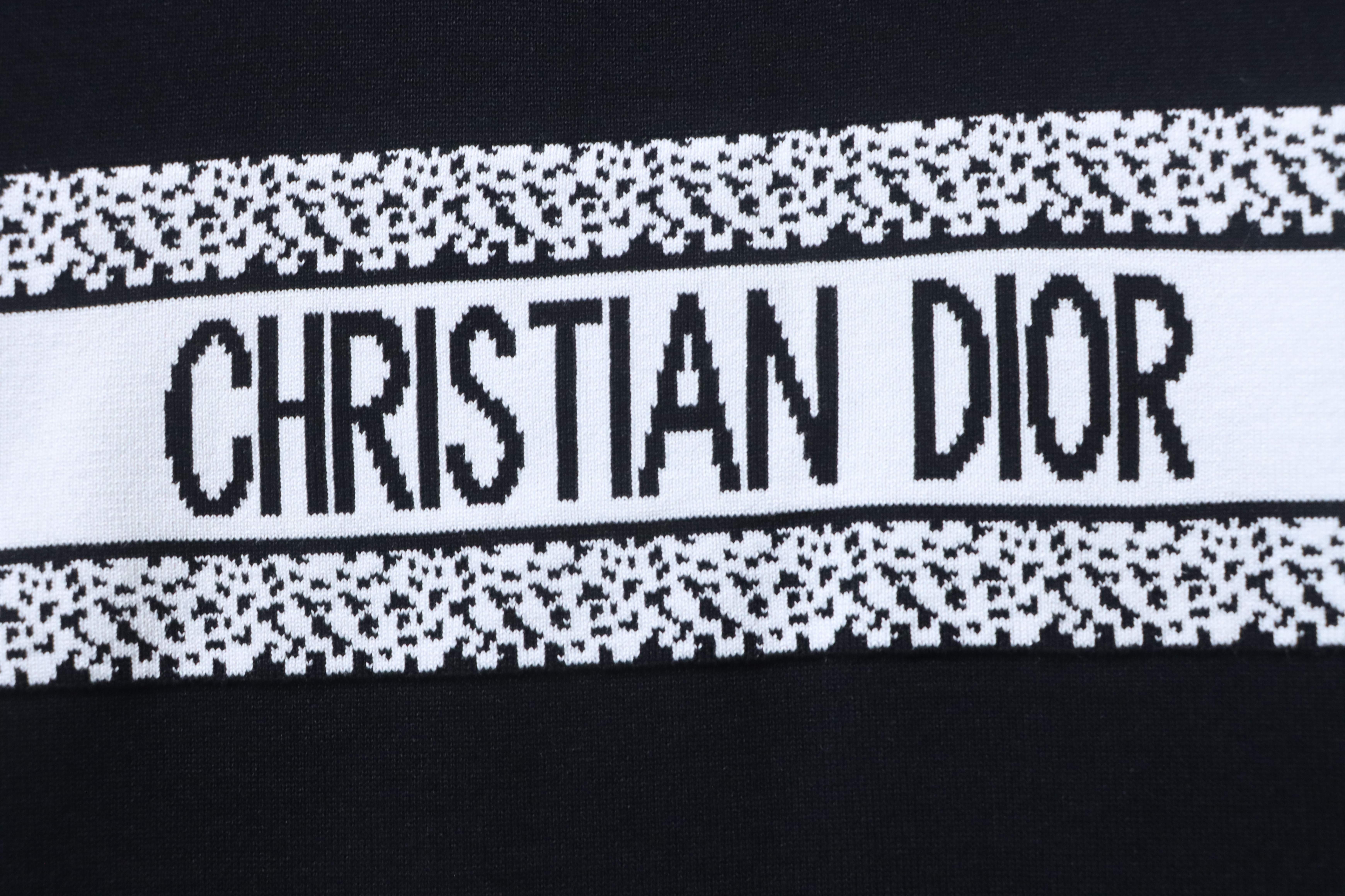 Dior Chest Letter Jacquard Knit T-Shirt Black H170