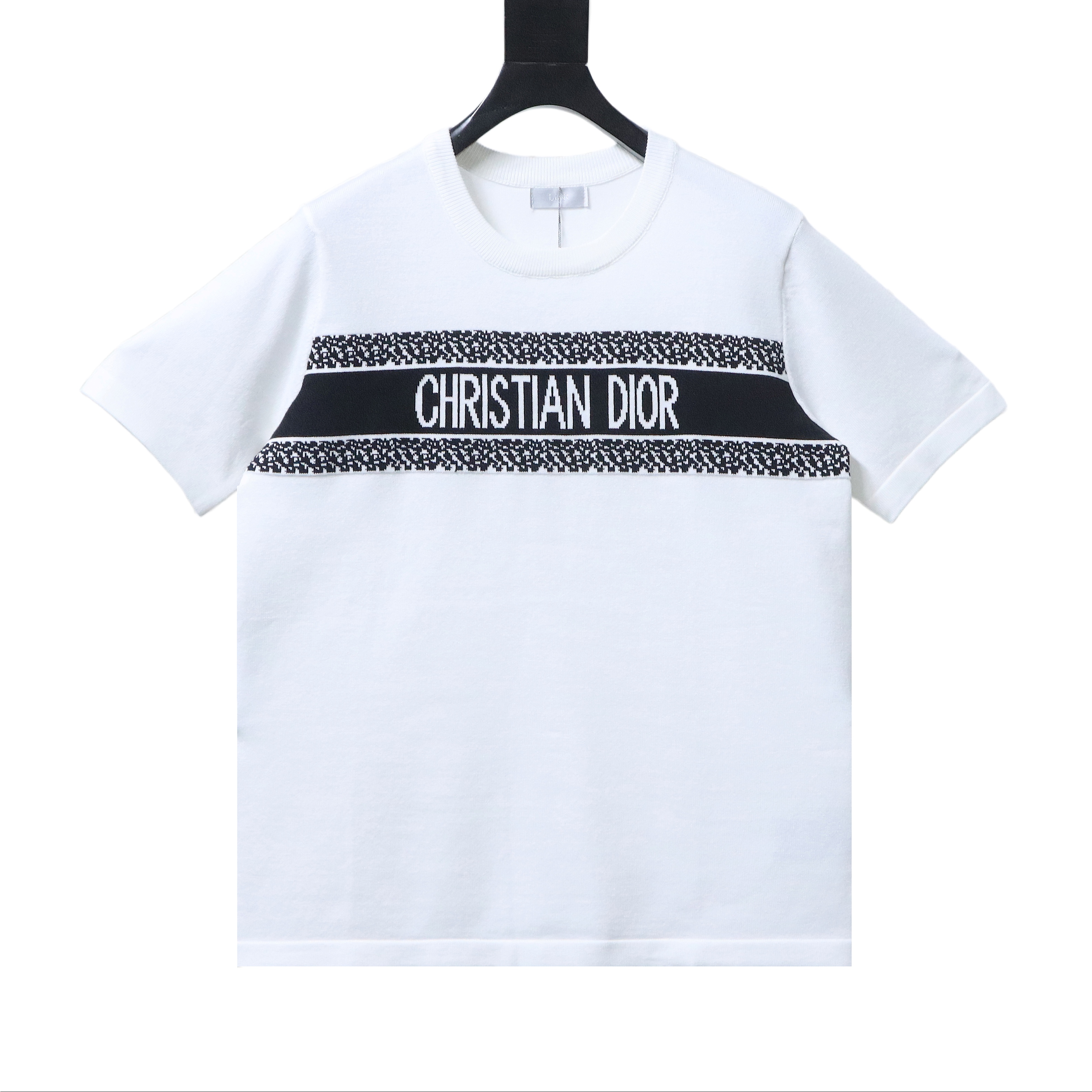 Dior Chest Letter Jacquard Knit T-Shirt White H170