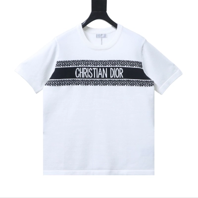 Dior Chest Letter Jacquard Knit T-Shirt White H170 01