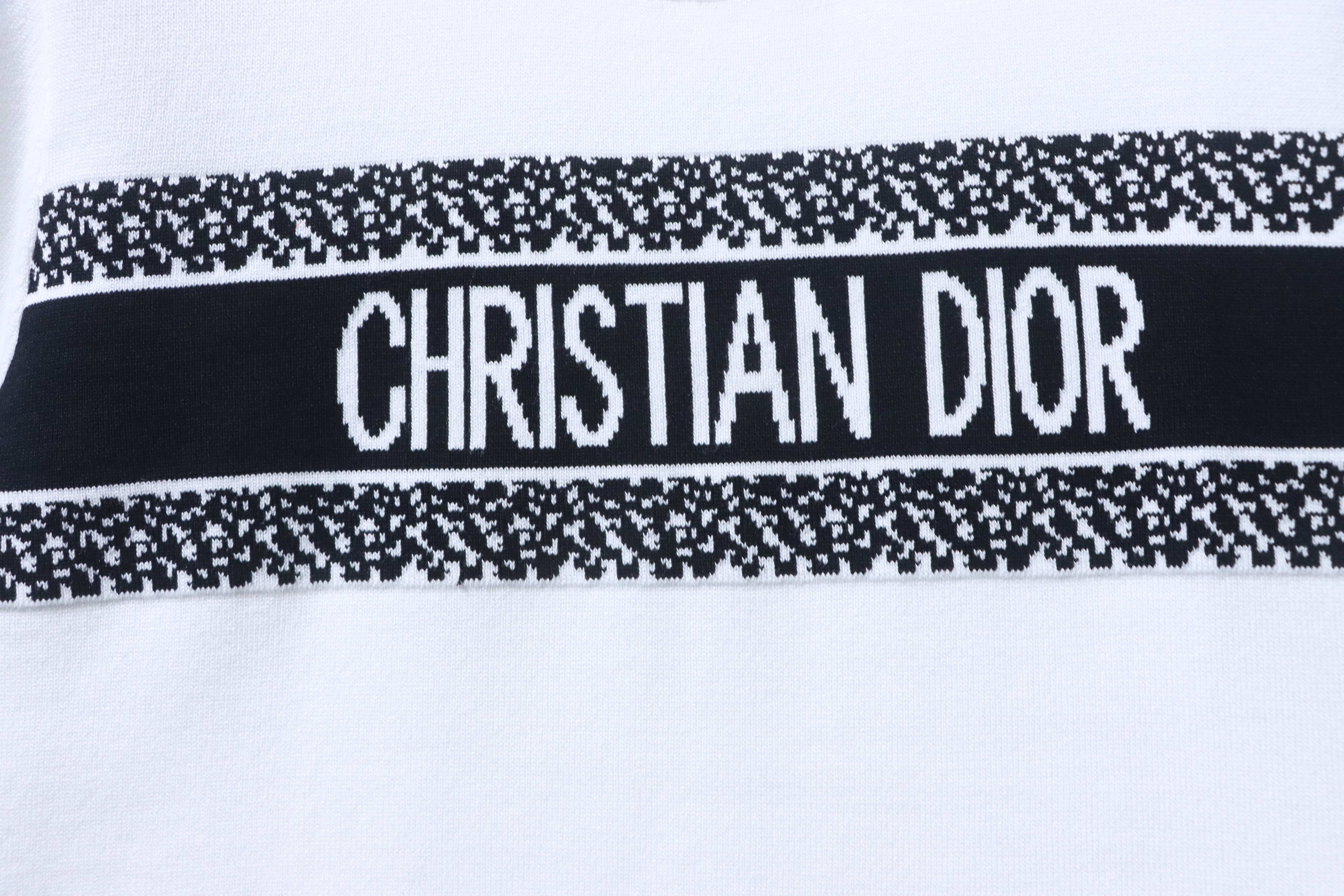 Dior Chest Letter Jacquard Knit T-Shirt White H170
