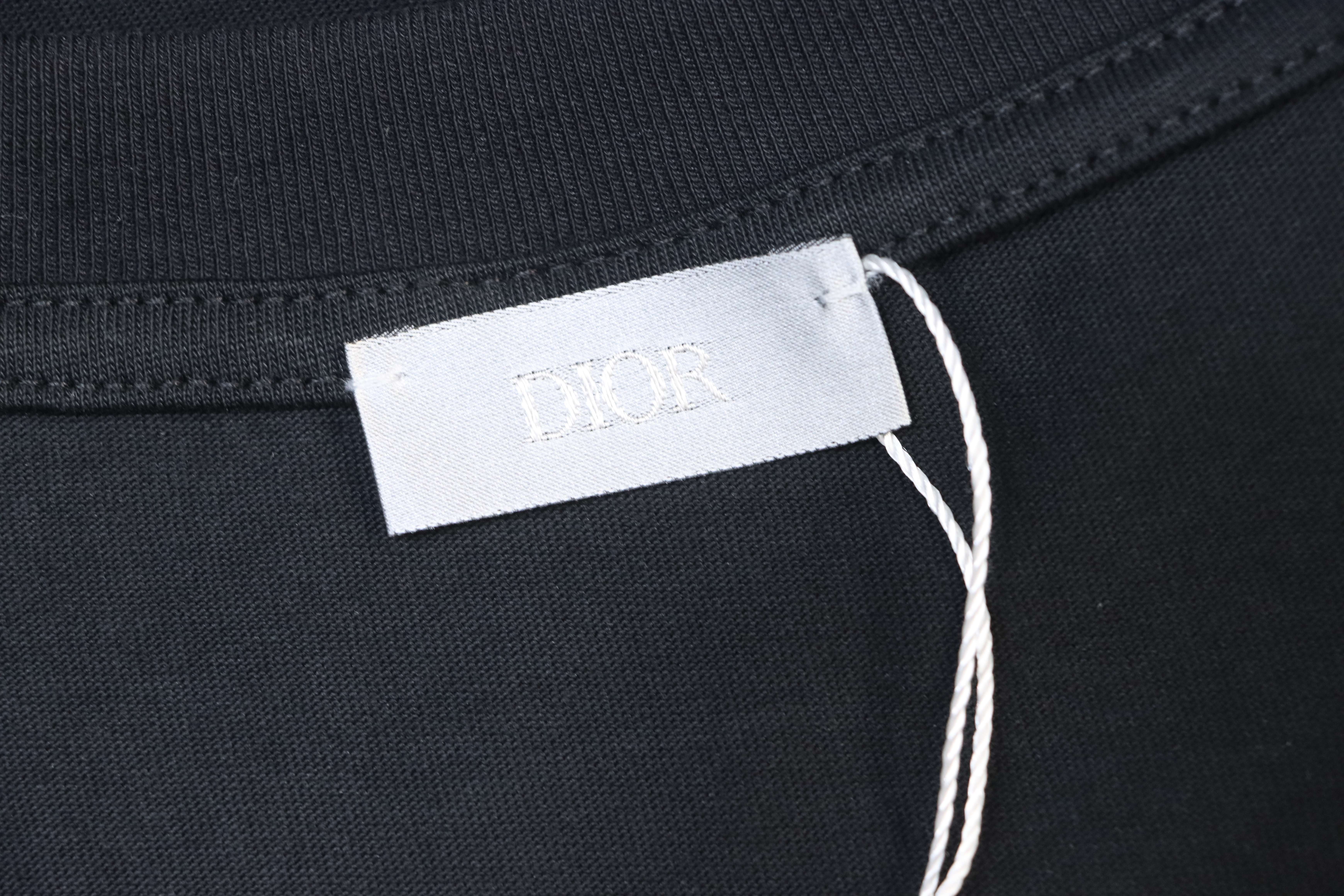 Dior Curved Letter Logo Print T-Shirt Black H130