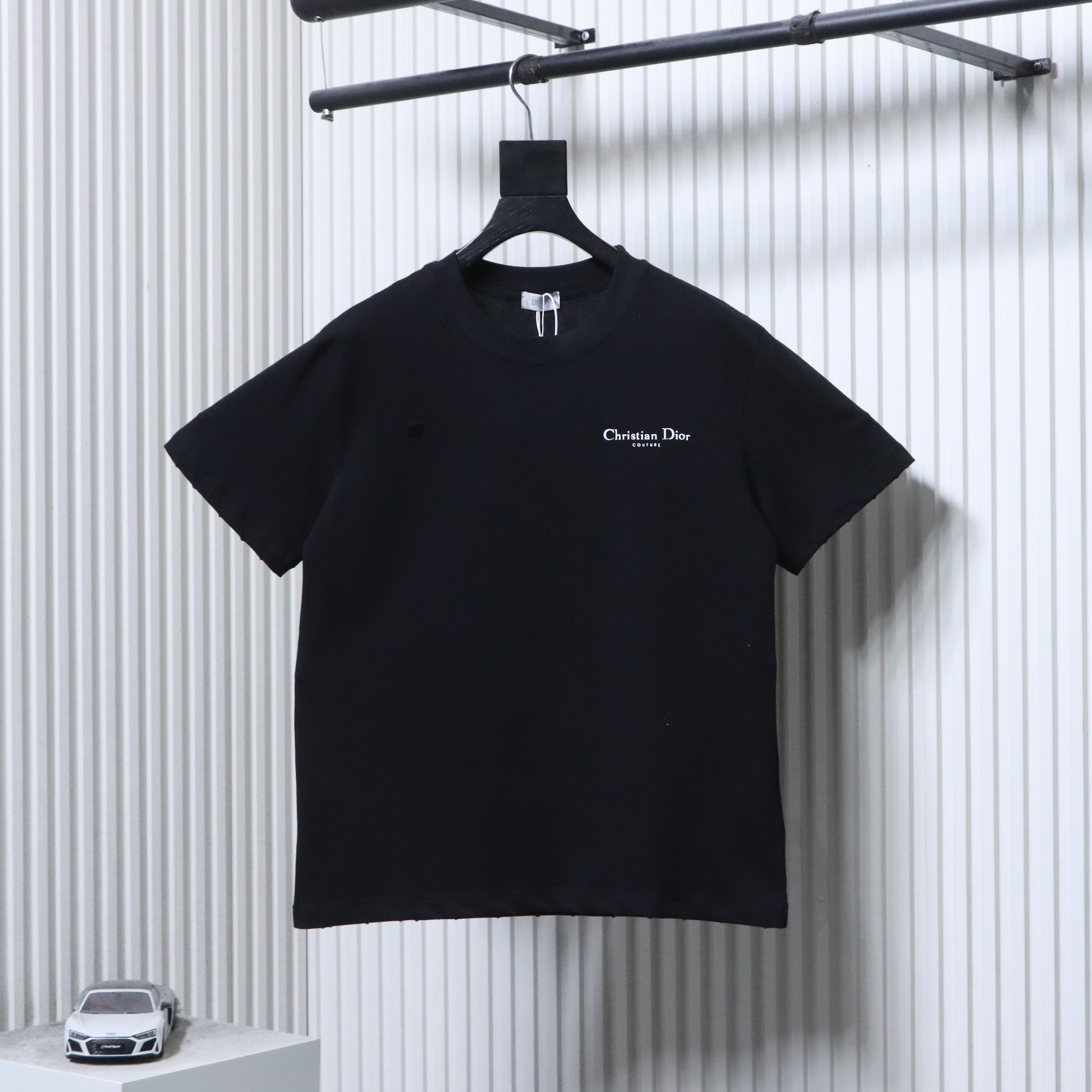 Dior Distressed Letter Logo Print T-Shirt Black H160