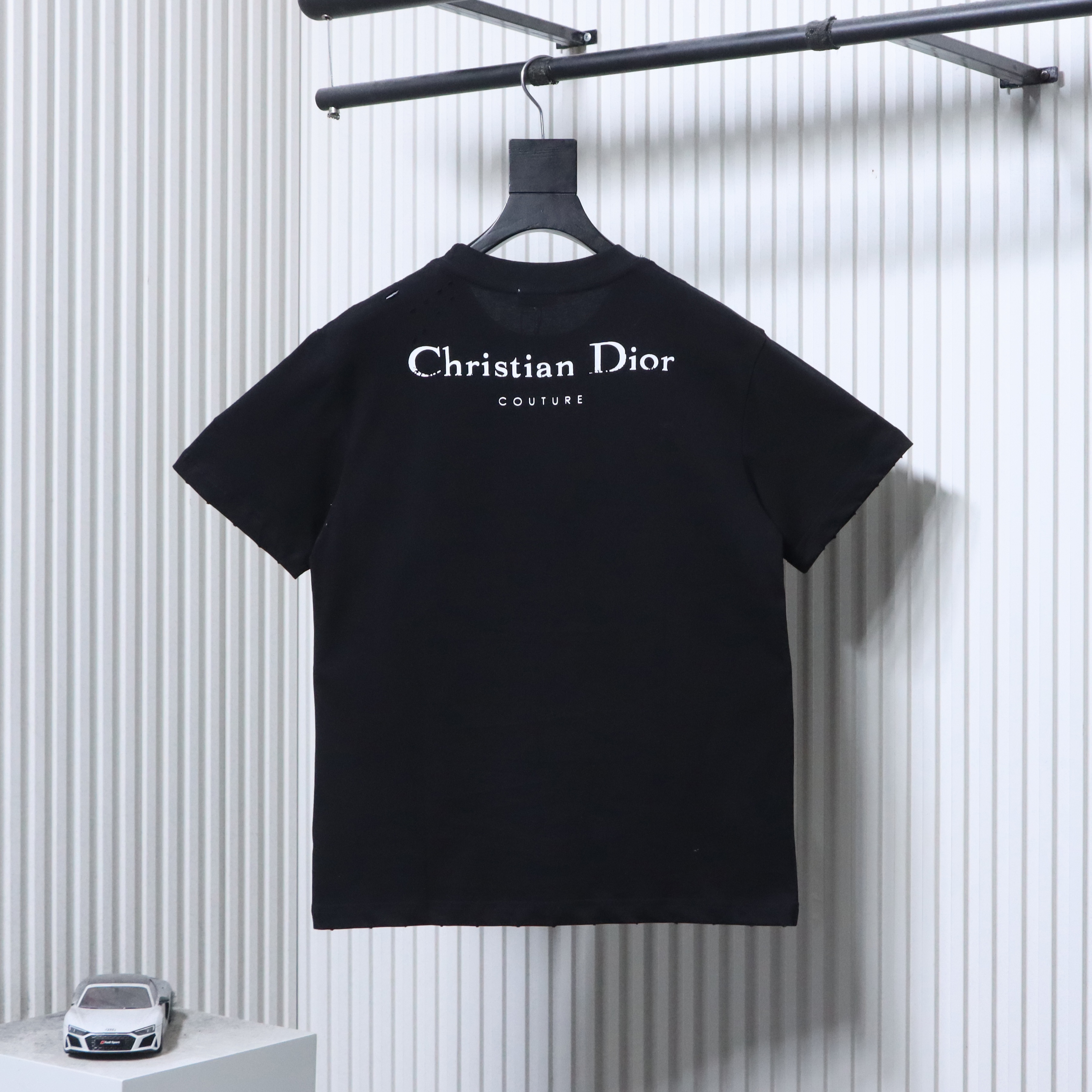 Dior Distressed Letter Logo Print T-Shirt Black H160