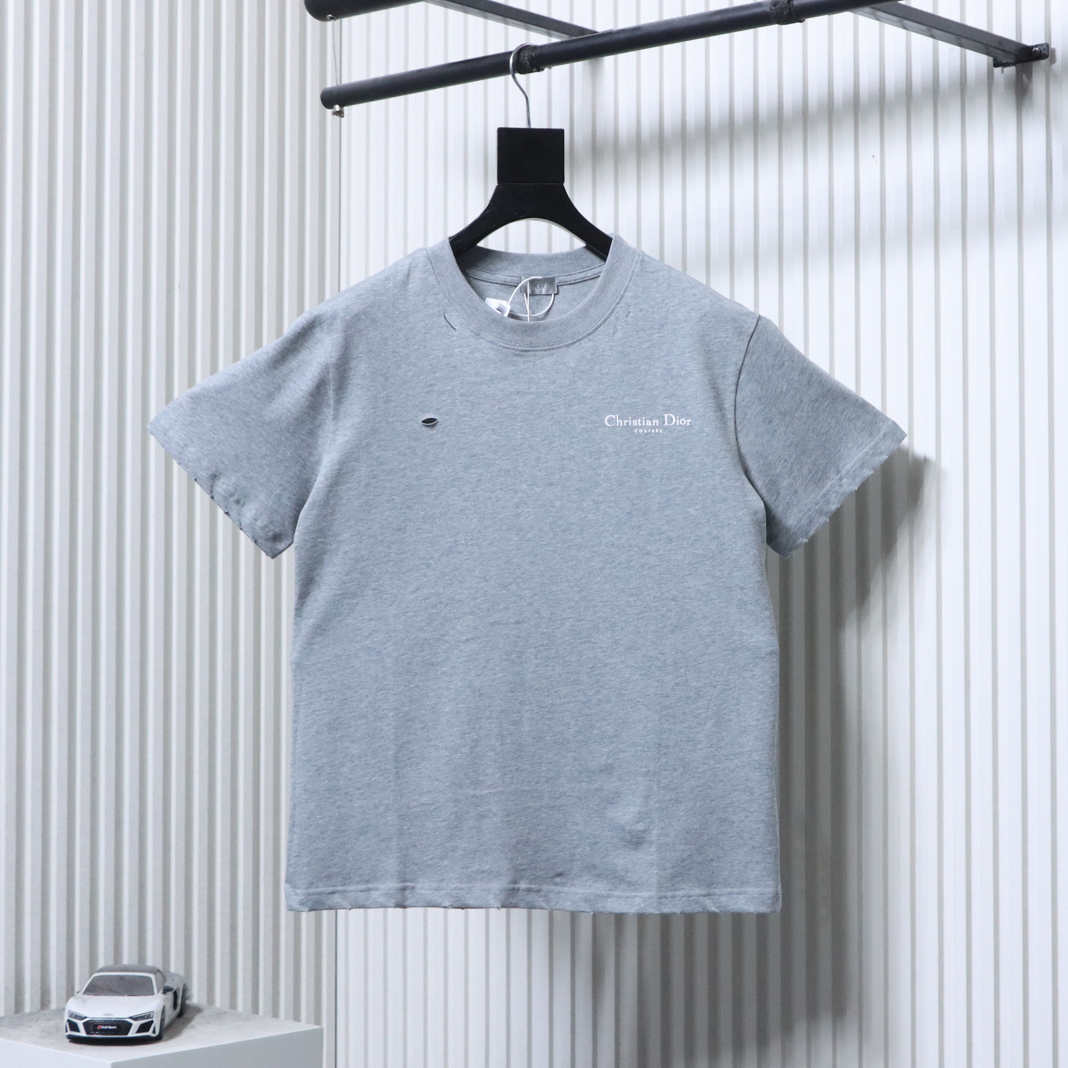 Dior Distressed Letter Logo Print T-Shirt Grey H160