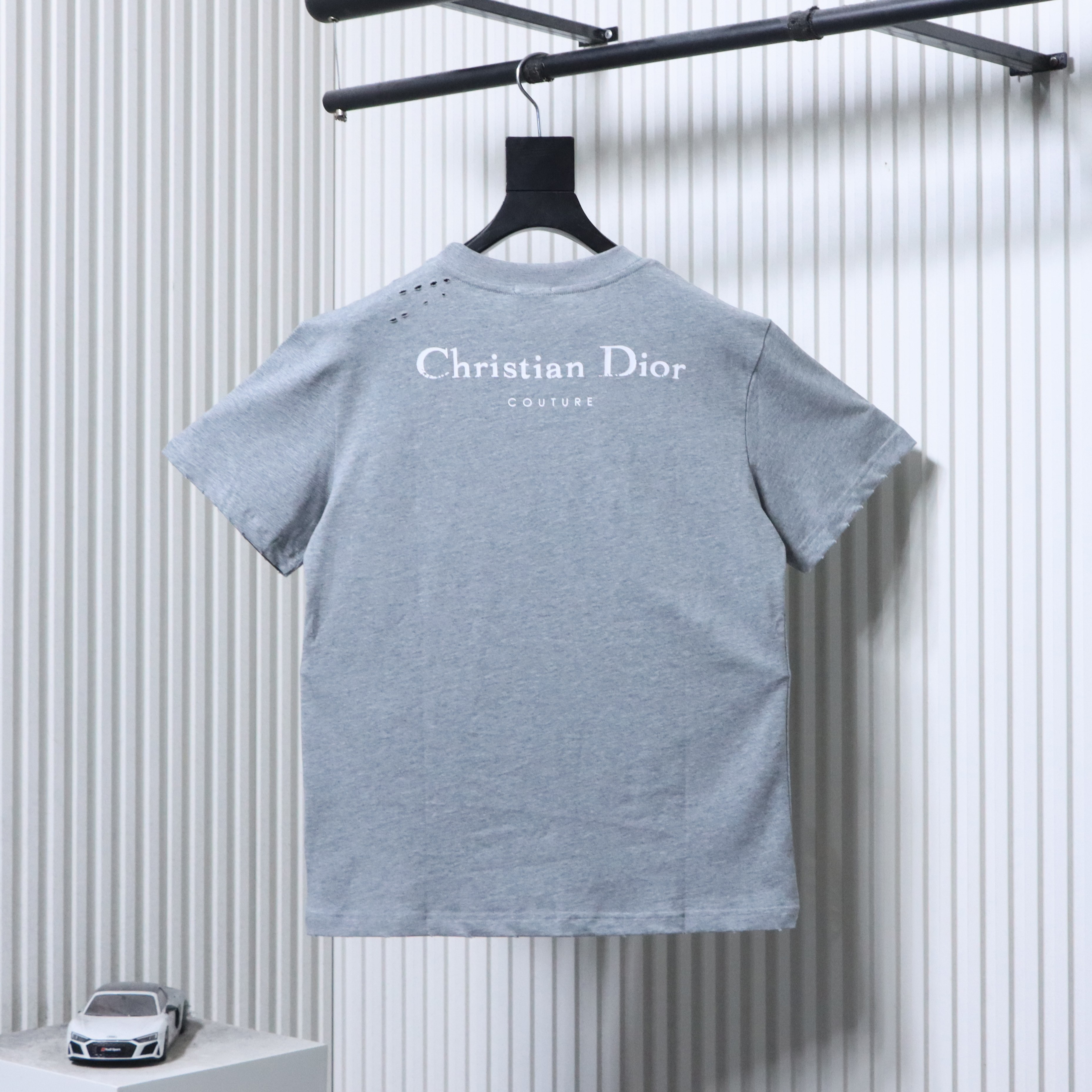Dior Distressed Letter Logo Print T-Shirt Grey H160