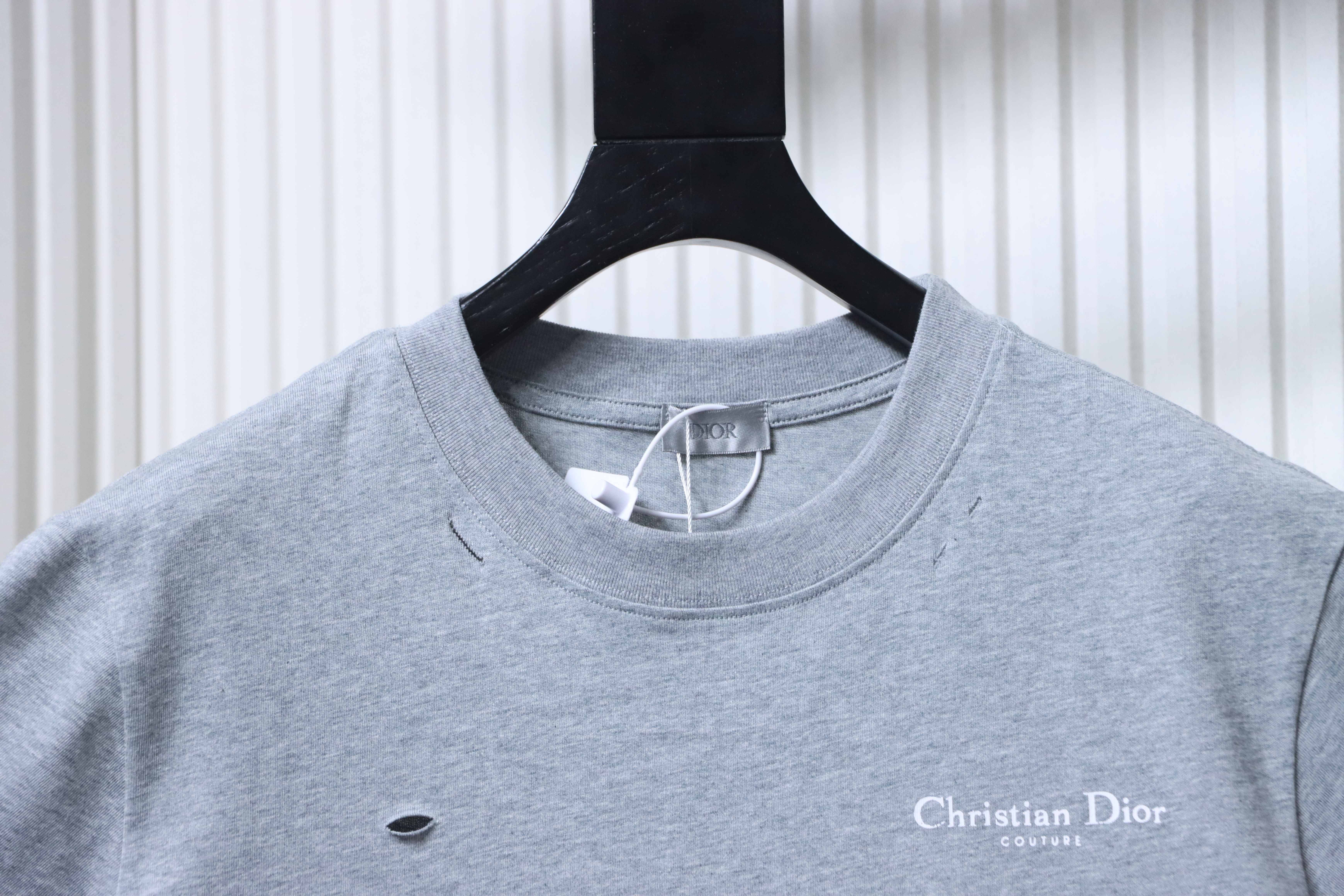 Dior Distressed Letter Logo Print T-Shirt Grey H160
