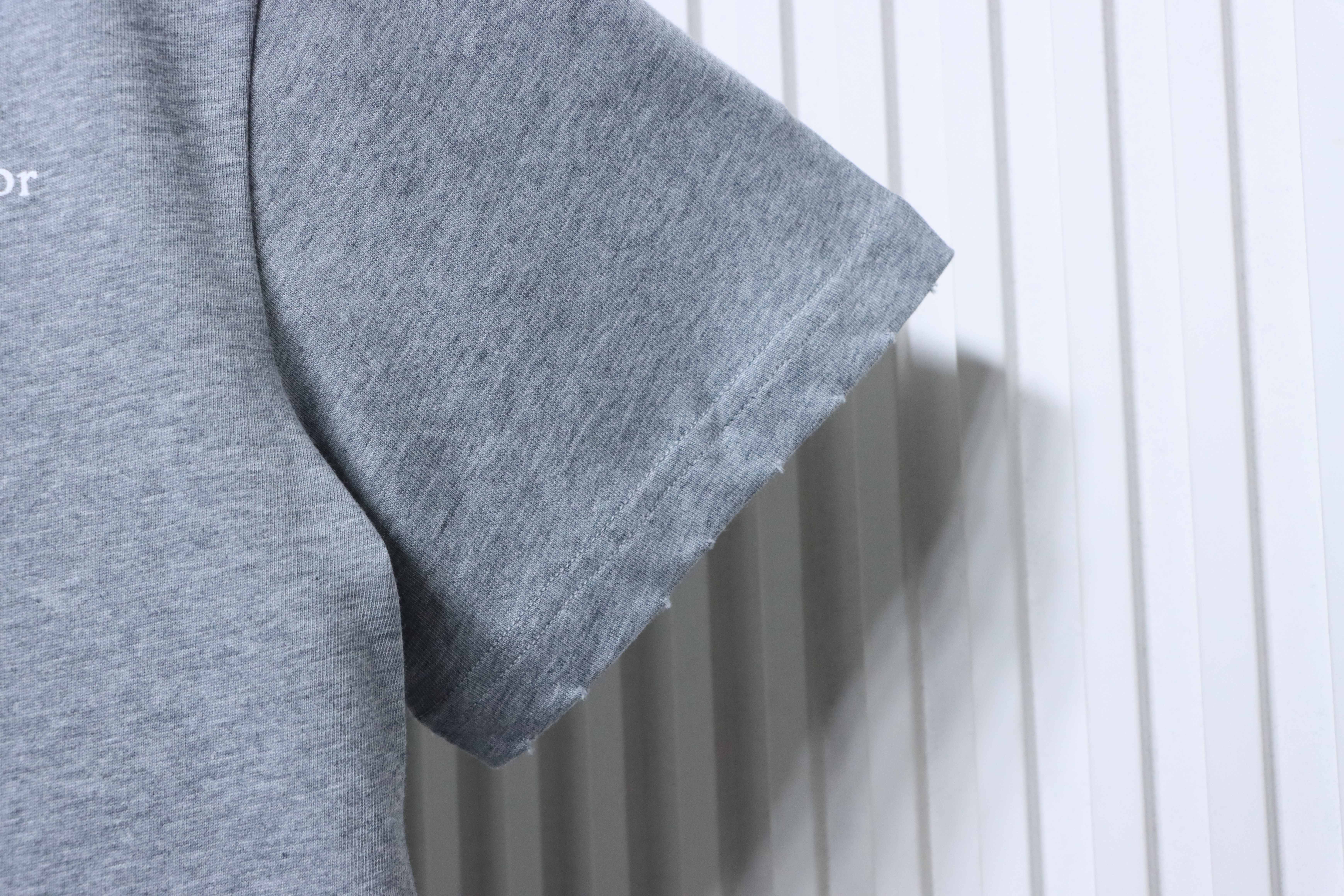Dior Distressed Letter Logo Print T-Shirt Grey H160